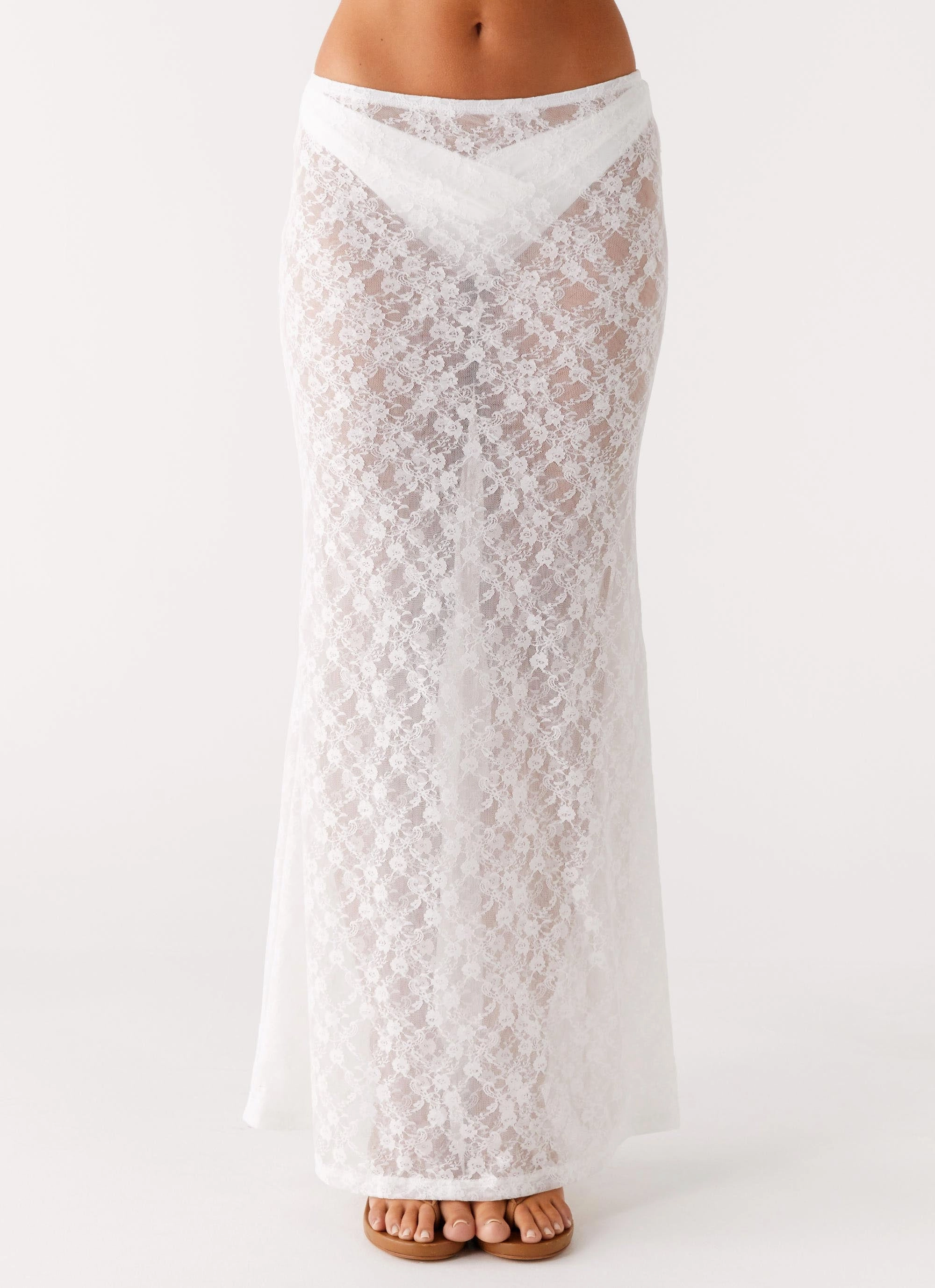 Jaz Lace Maxi Skirt - White Weighted Hem Department Store Style