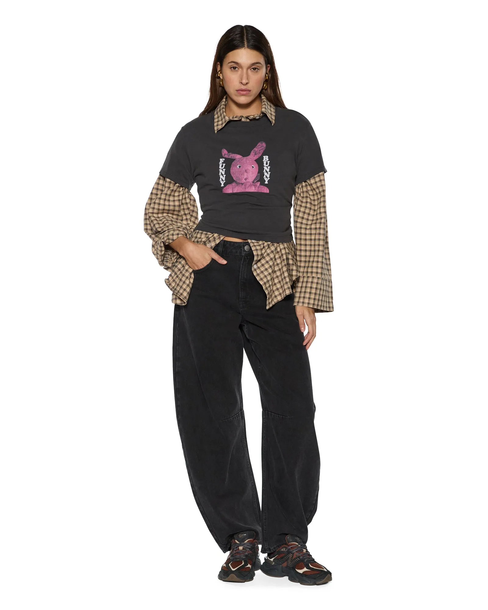 Stretch Woven Material NonRestrictive Fit BARREL JEAN NOIR