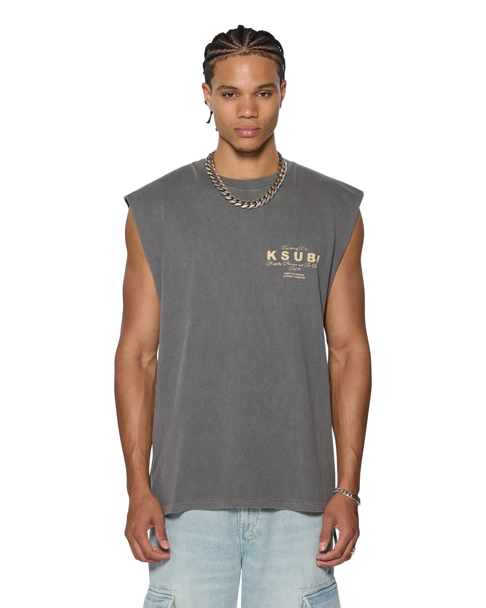 DoubleLayeredFabric Reflective Detailing LOCK CUT OFF TEE CHARCOAL