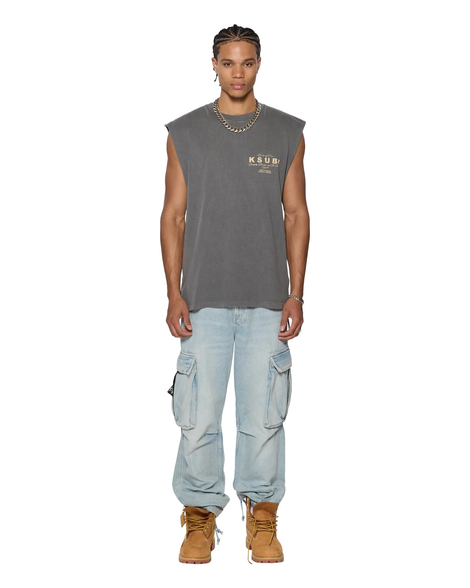 Reflective Detailing LOCK CUT OFF TEE CHARCOAL Self Fabric Tie