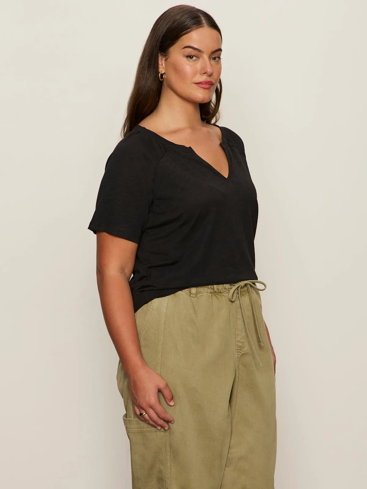 stain resistant coating OdorResistant Fabric Notch Neck Tee Black Extended Sizing