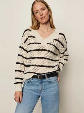 Cozy Blouse Airy Openwork Sweater Chalk Black Stripe