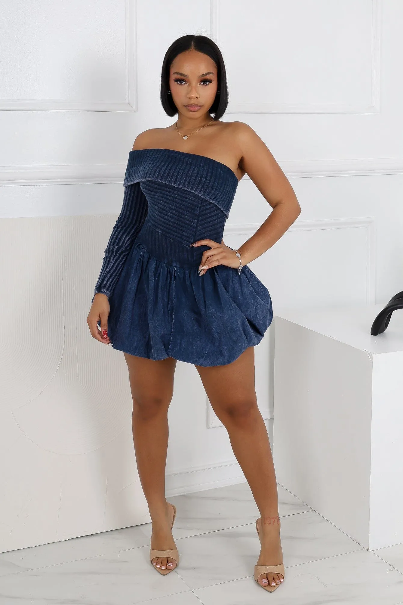 Reigh Mineral Washed Bubble Mini Dress Versatile Cut