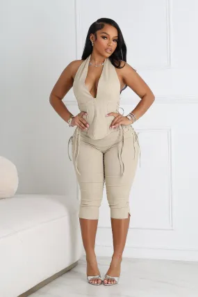 Layered Comfort Curved Waistline Kona Poplin Lace Up Capri Pants