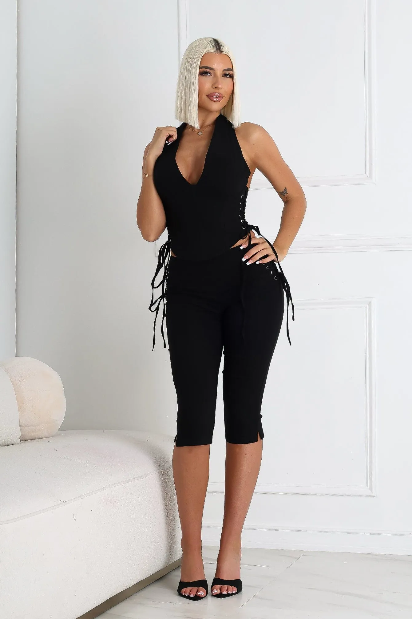 Kona Poplin Lace Up Capri Pants Casual Chic Look Cozy Wear