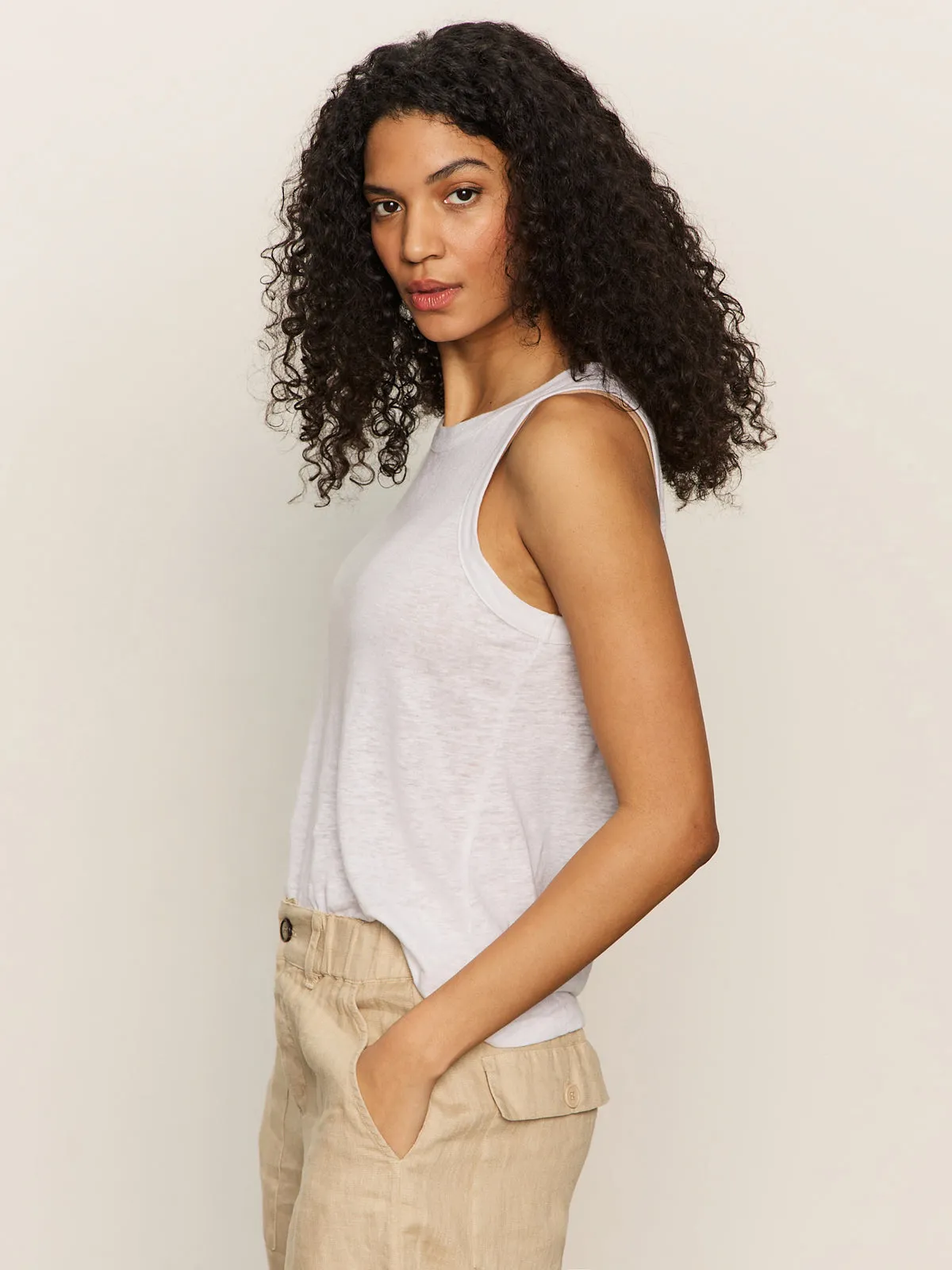 Linen Tank White Adjustable Hemline Relaxed Top