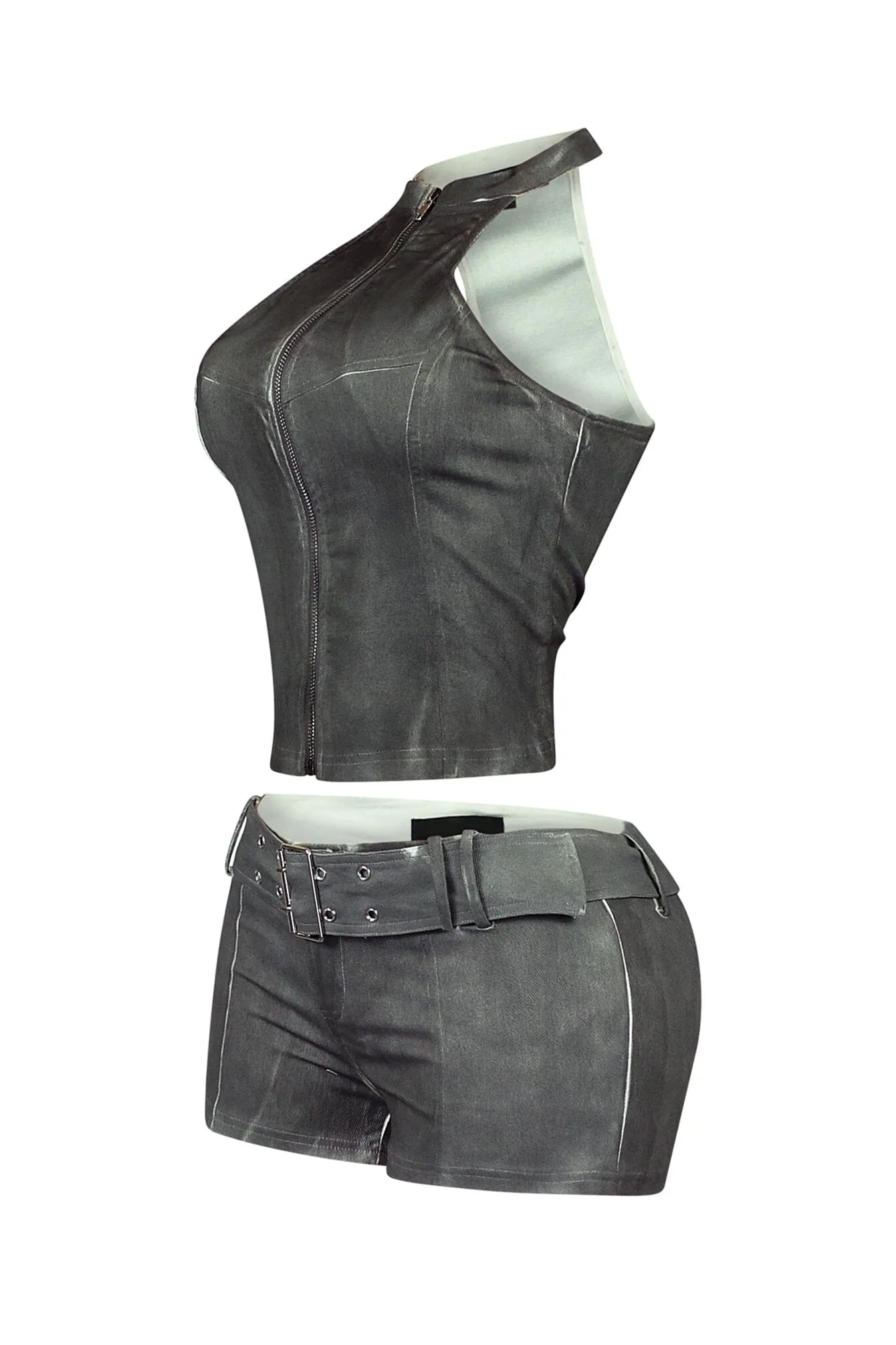 AntiPilling Finish Way 2 Hot Zip Up Top & Shorts SET Curved Hem