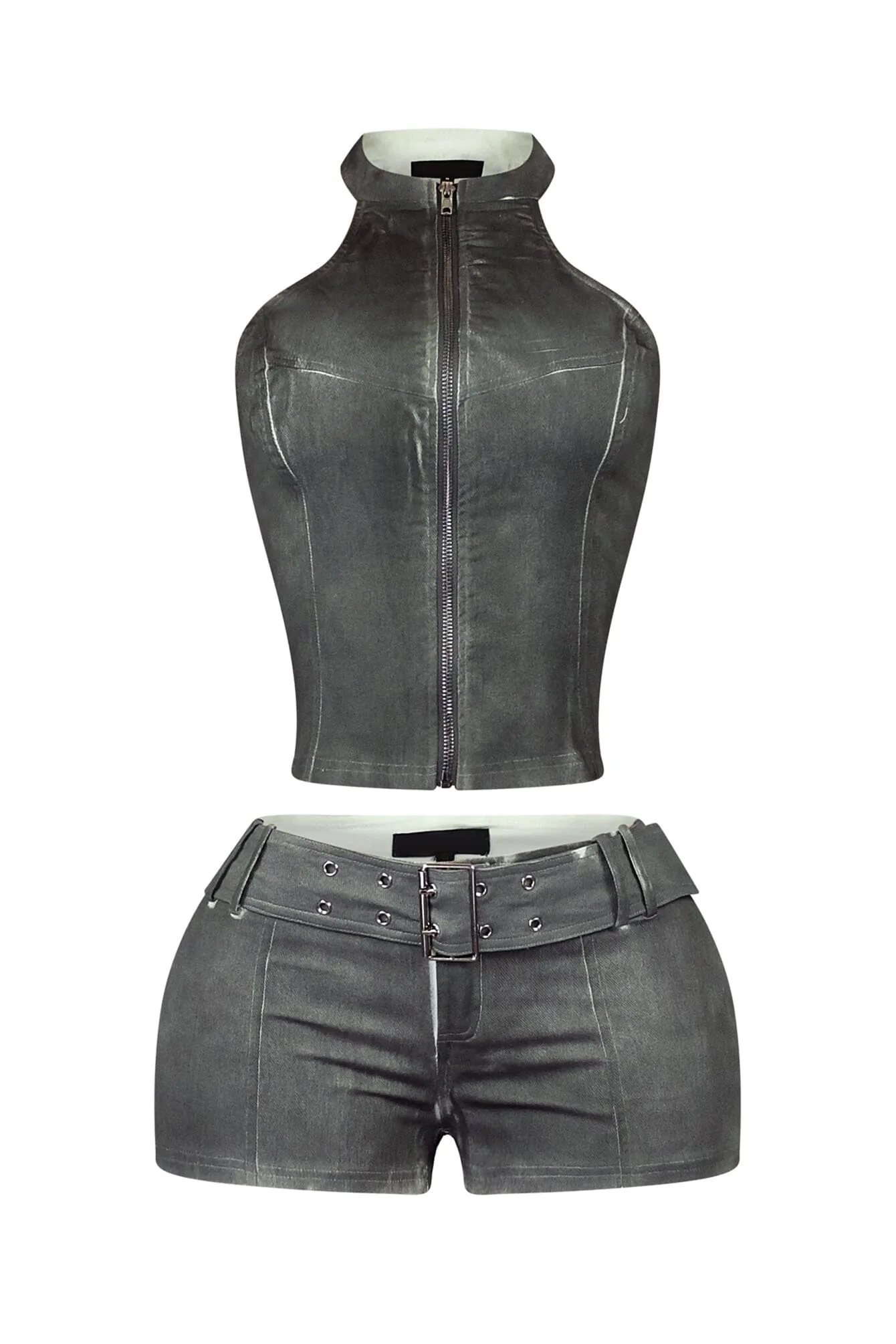 SnagFreeKnit Contrast Stitch Detail Reinforced Stress Points Way 2 Hot Zip Up Top & Shorts SET