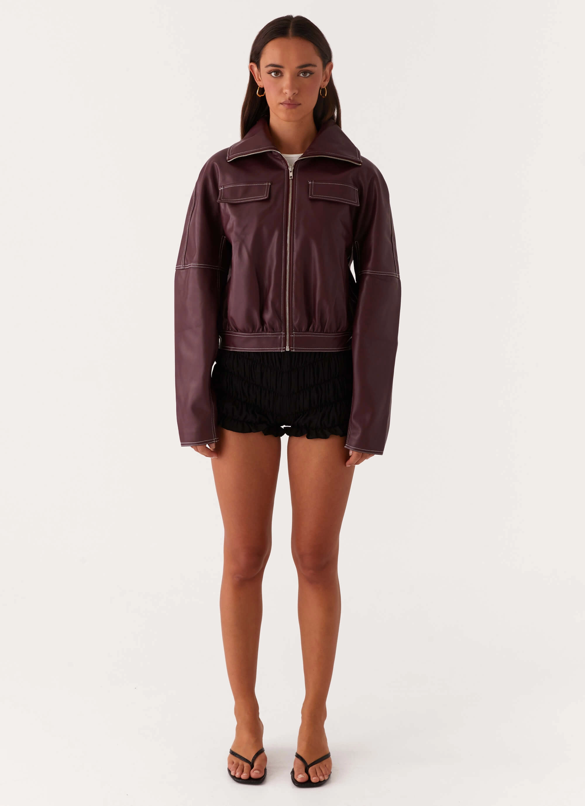 Diploma Meant To Be PU Boxy Jacket - Wine