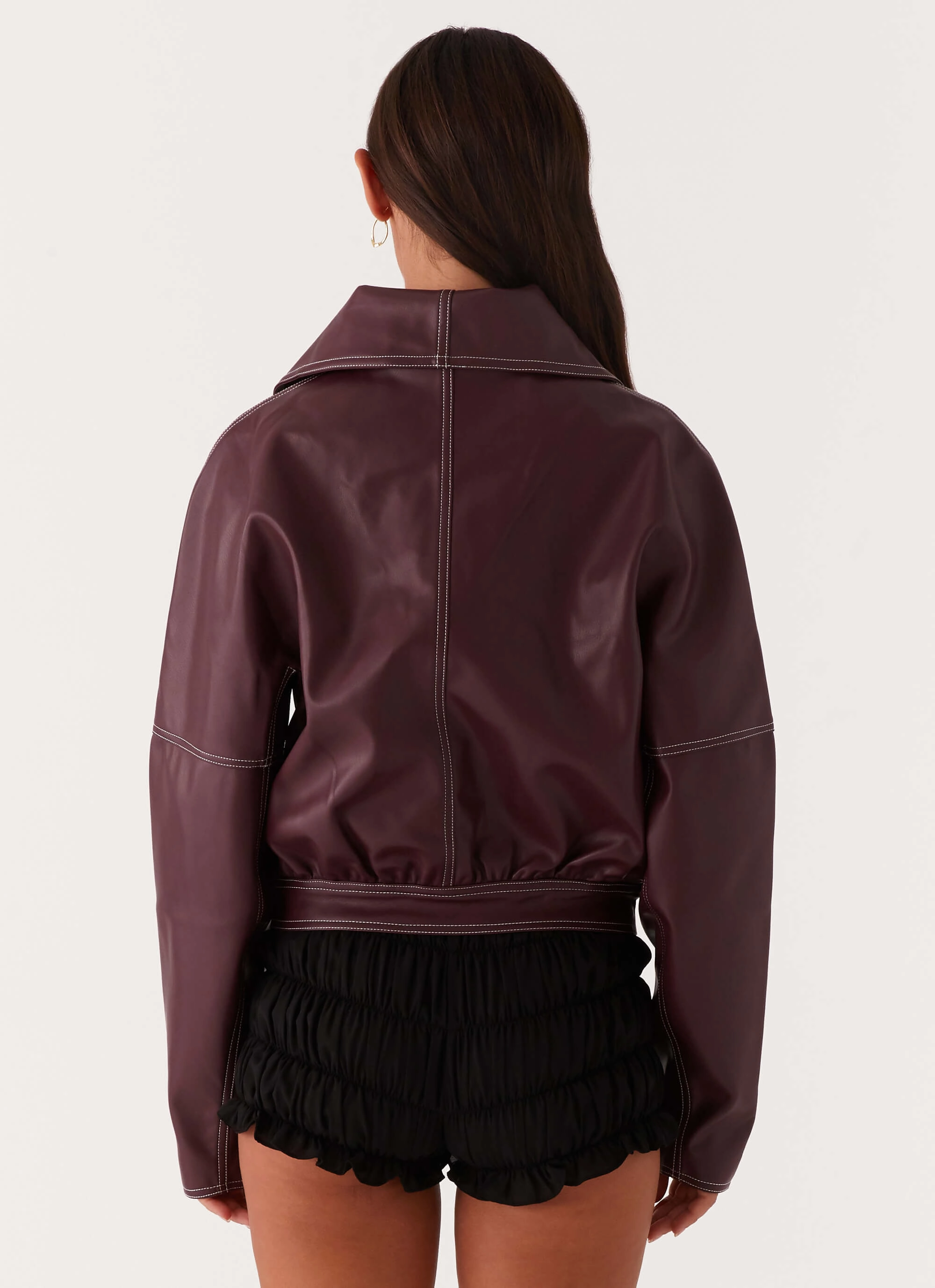 Meant To Be PU Boxy Jacket - Wine Work Comfort rainy