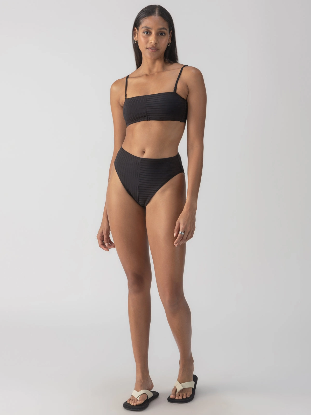 Refresh Rib Bandeau Bikini Top Black Lightweight pullover AntiStaticLining