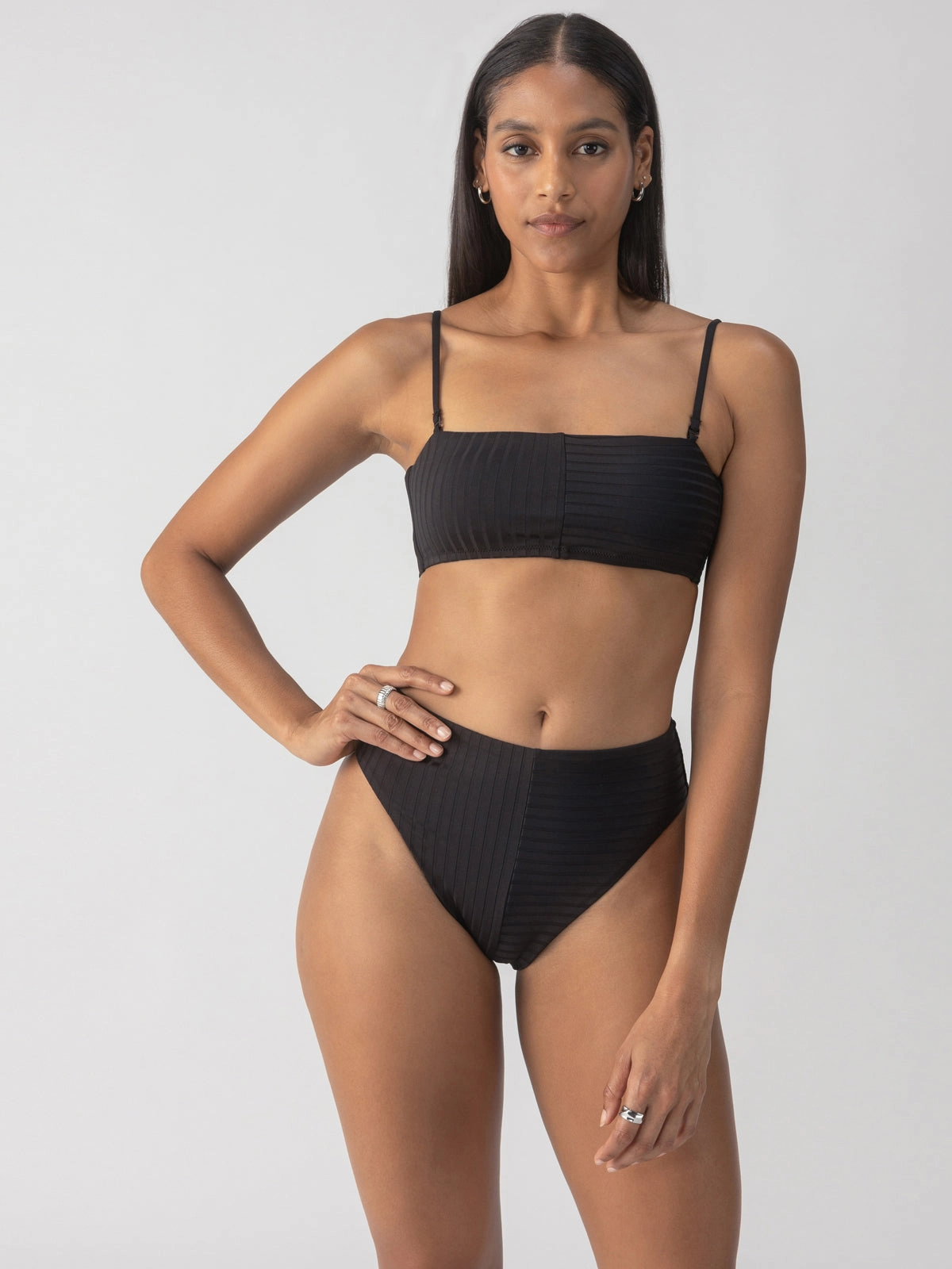 FrictionResistant Fabric Casual Style Refresh Rib Bandeau Bikini Top Black