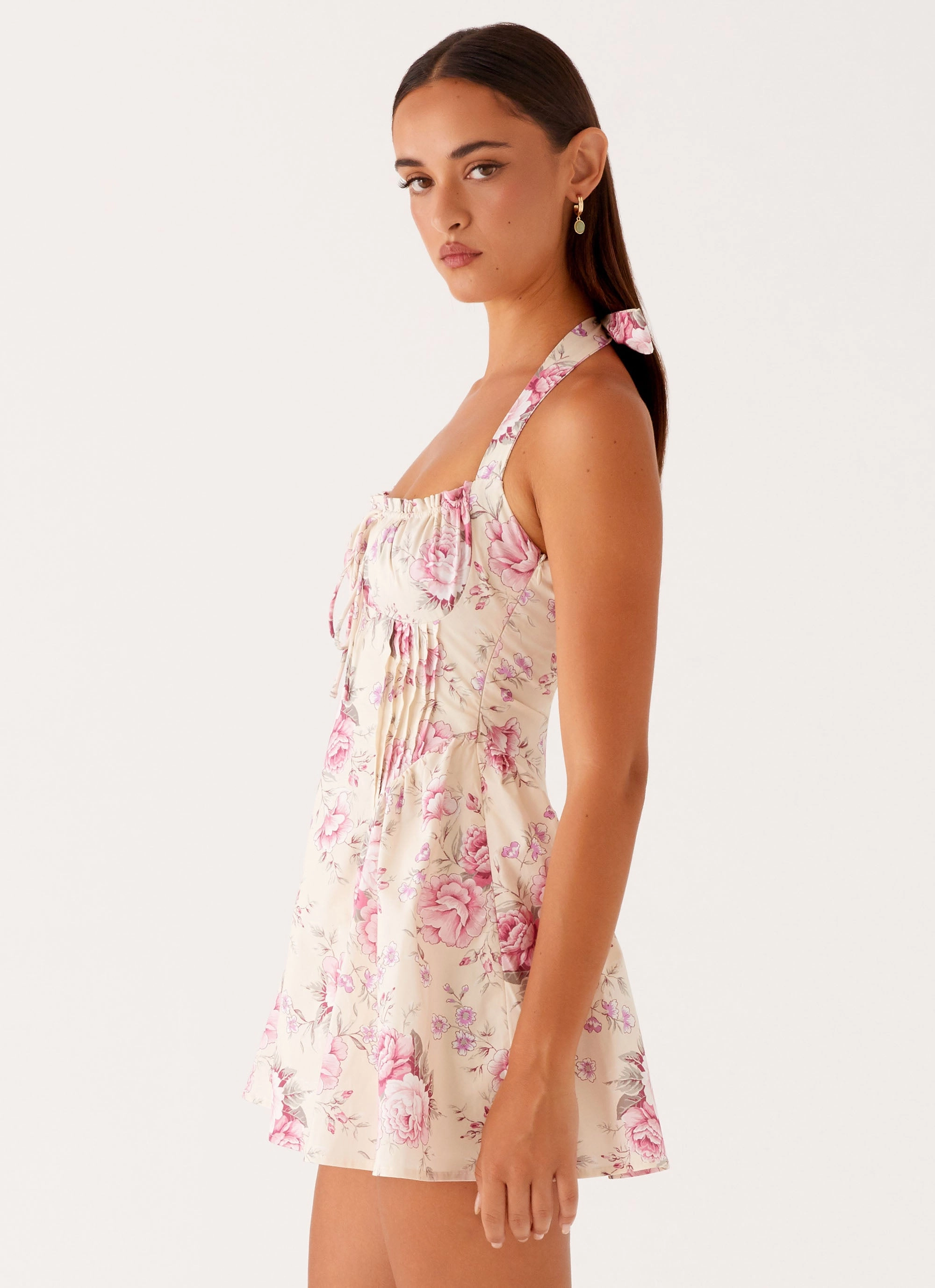 garden party Rosalie Halter Mini Dress - Vintage Pink Floral