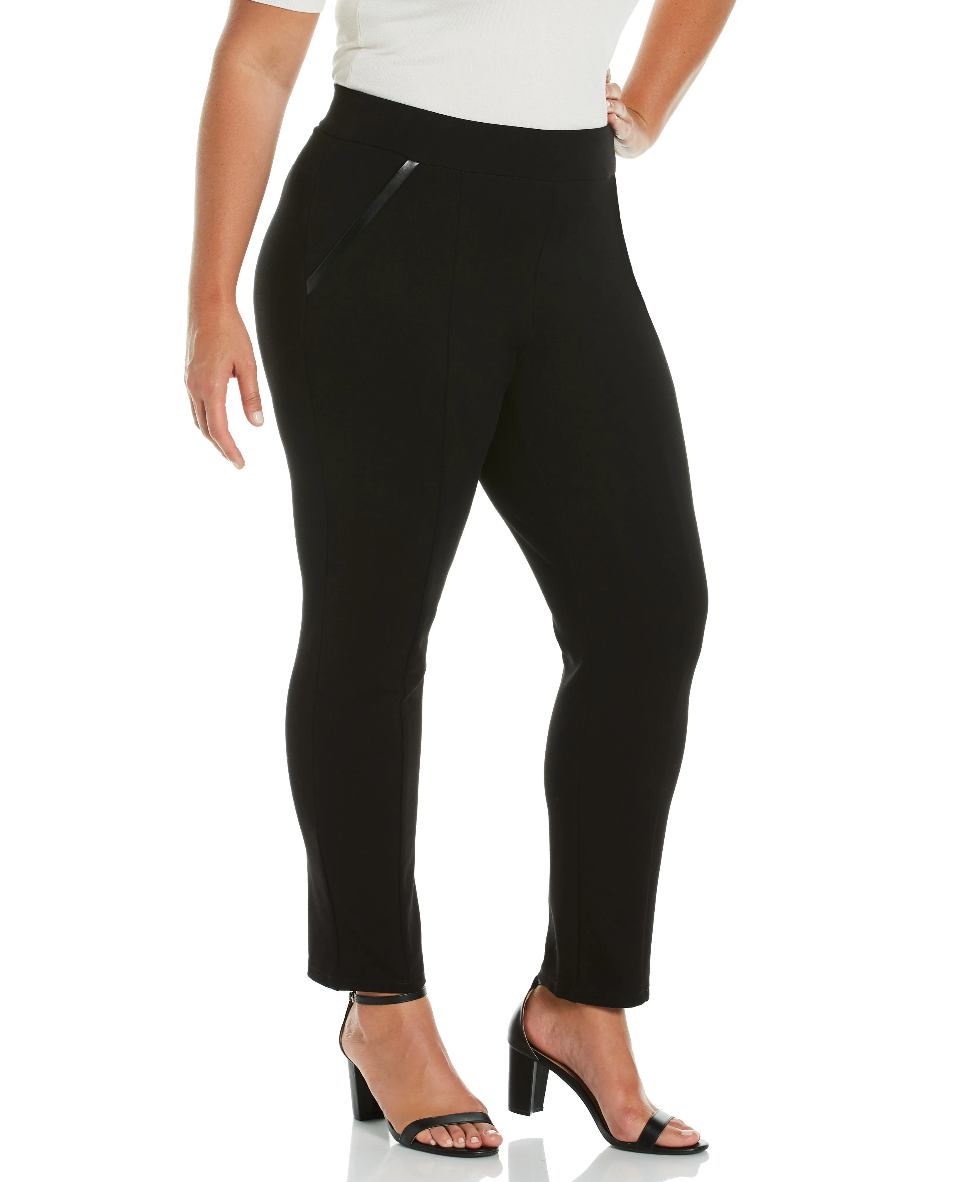Plus Size Ponte Knit Slim Leg Pant - Comfort Fit Minimal Vibe Laser cut