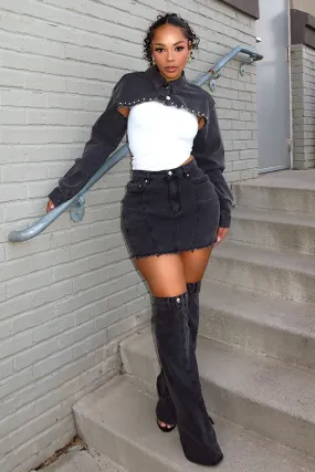 Stud Denim Jacket & Skirt Leg Warmers SET WaterproofTechnology