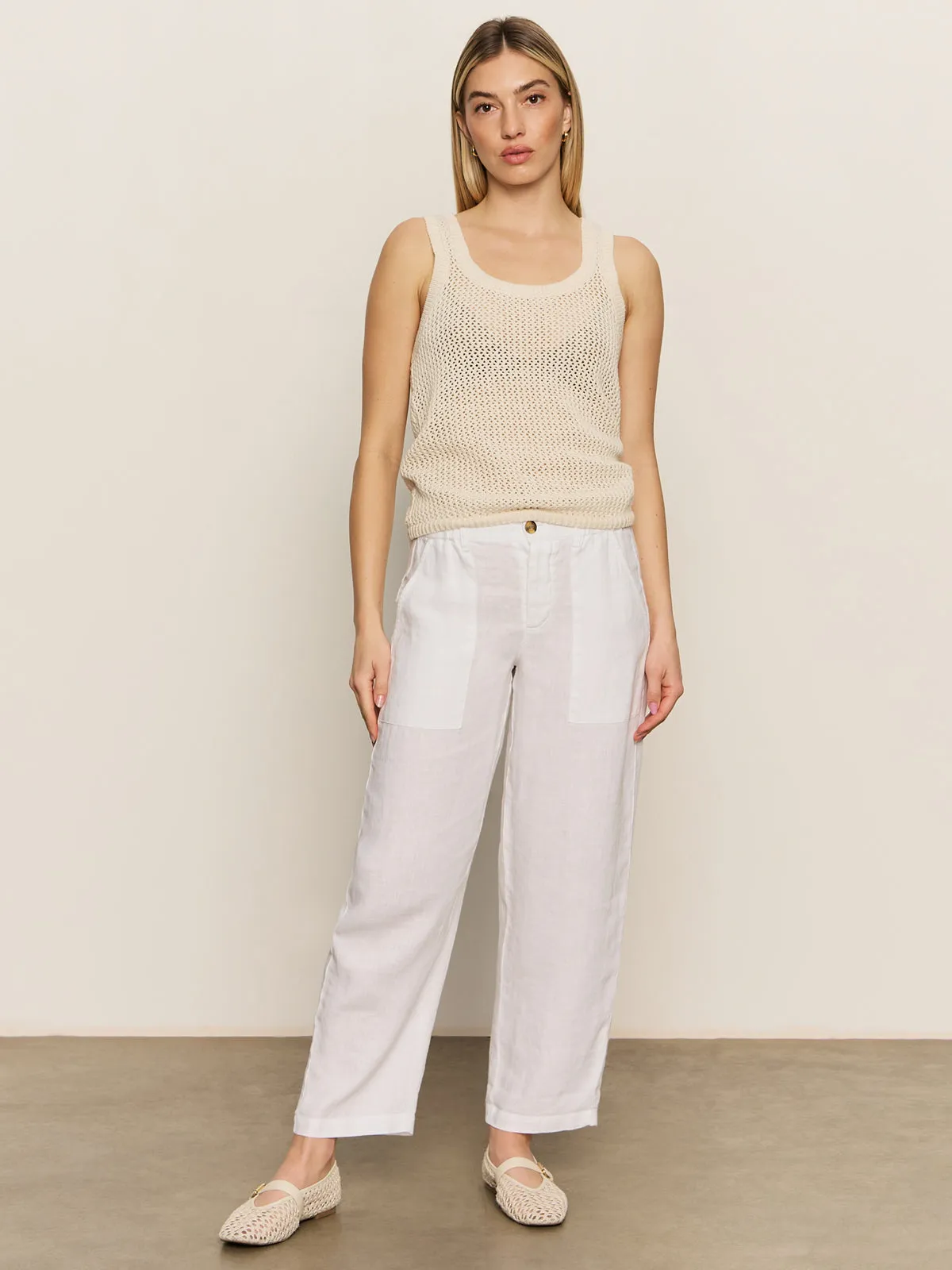 Relaxed Linen Cruiser Semi High Rise Pant Bleached White Cozy Wear Travel-Ready