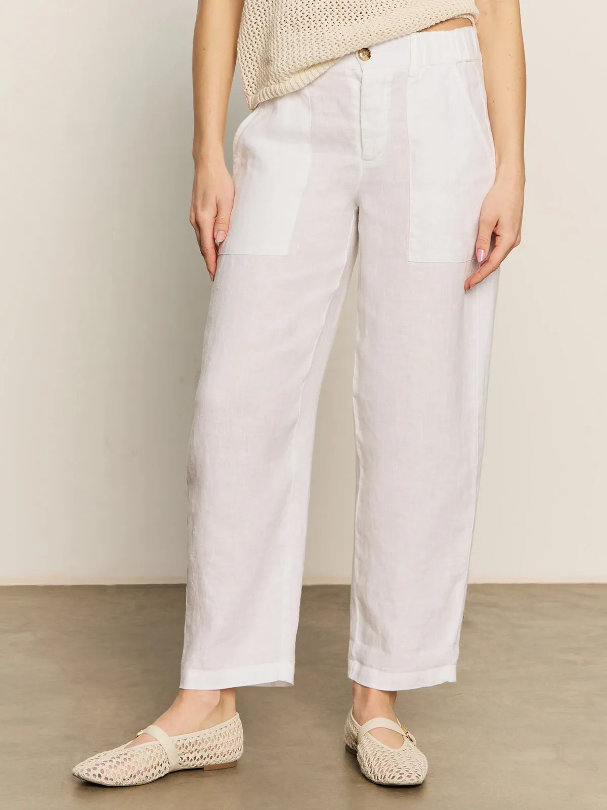 Relaxed Linen Cruiser Semi High Rise Pant Bleached White Quick Pack UVProtectiveLayer