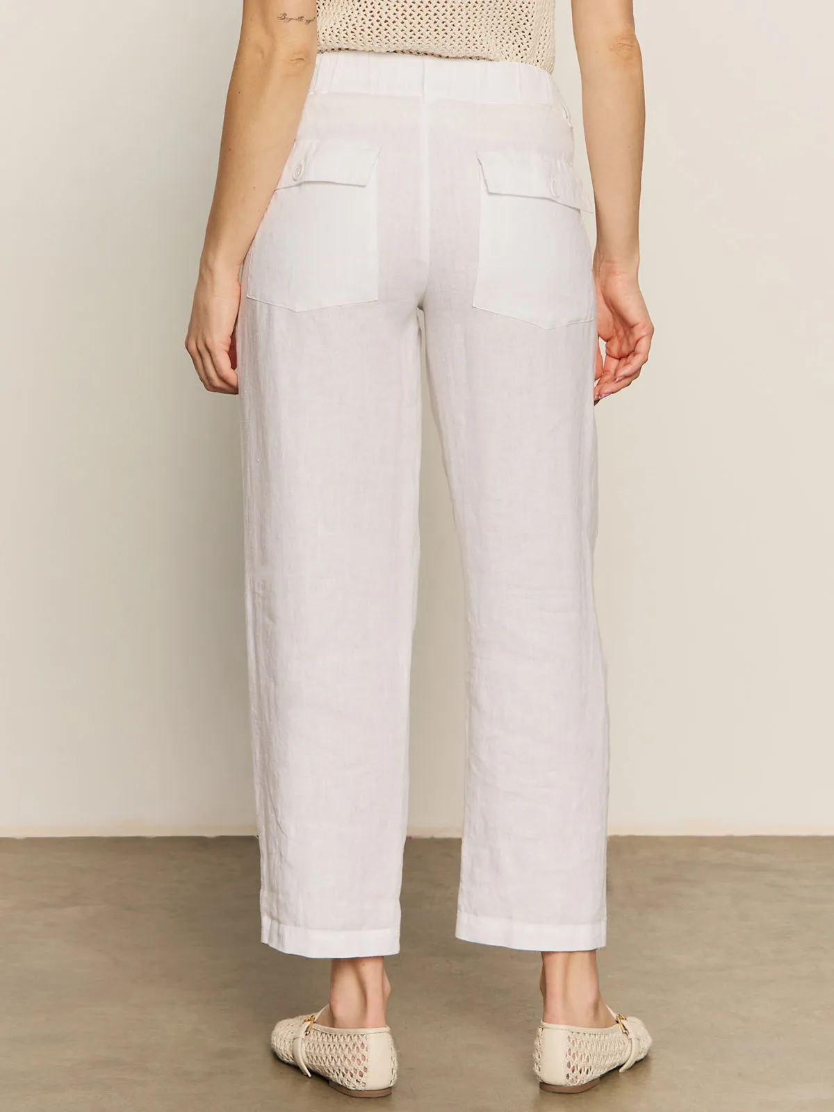Relaxed Linen Cruiser Semi High Rise Pant Bleached White Flexible Comfort Anti Cling Finish