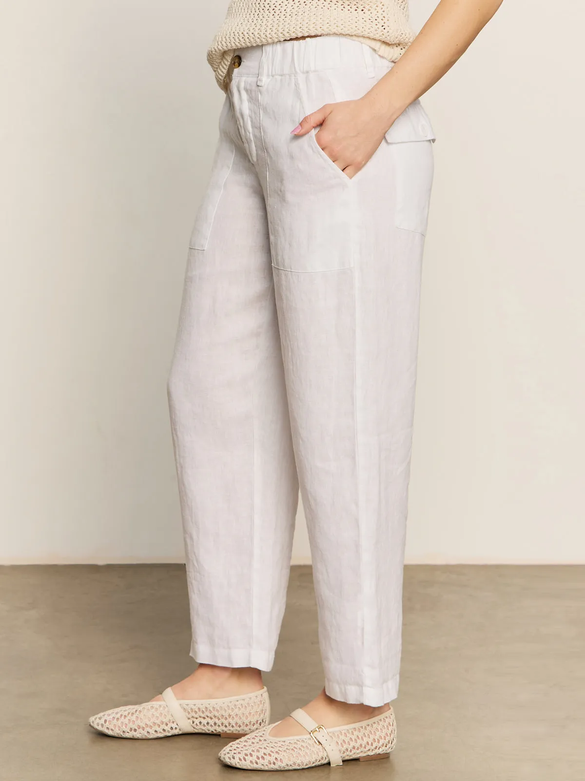 Clean Cut Recycled fibers Relaxed Linen Cruiser Semi High Rise Pant Bleached White