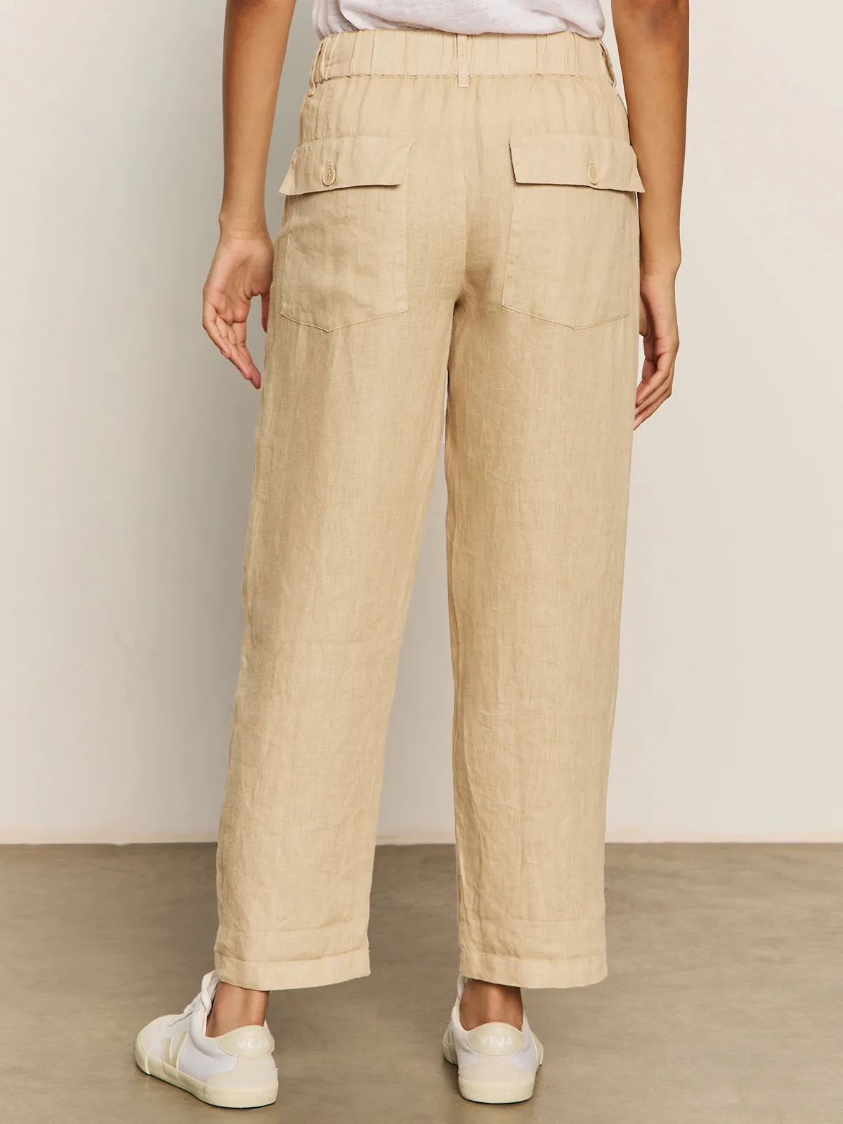 Modern Cut Adjustable Fit Relaxed Linen Cruiser Semi High Rise Pant Sandstone
