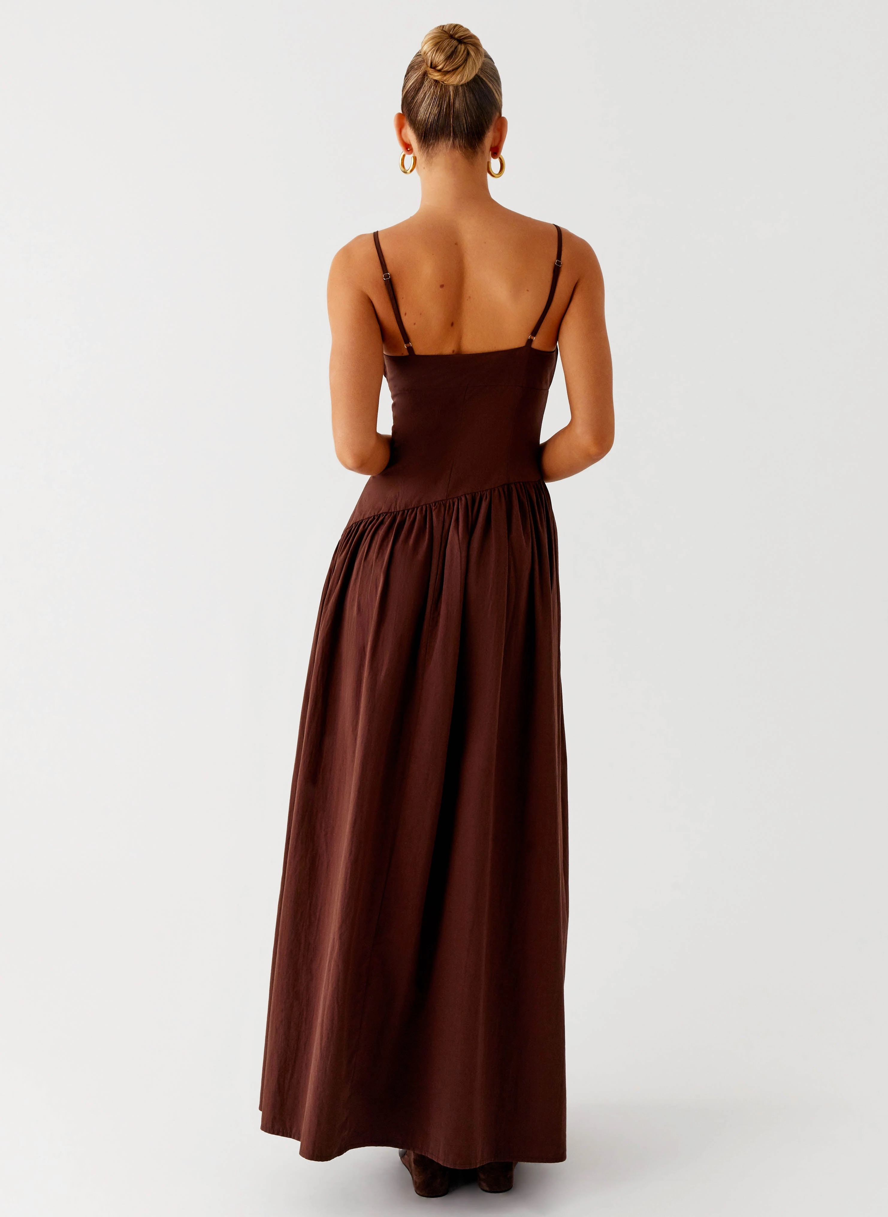 Yuna Drop Waist Maxi Dress - Chocolate Muted Tones Back-Pocket