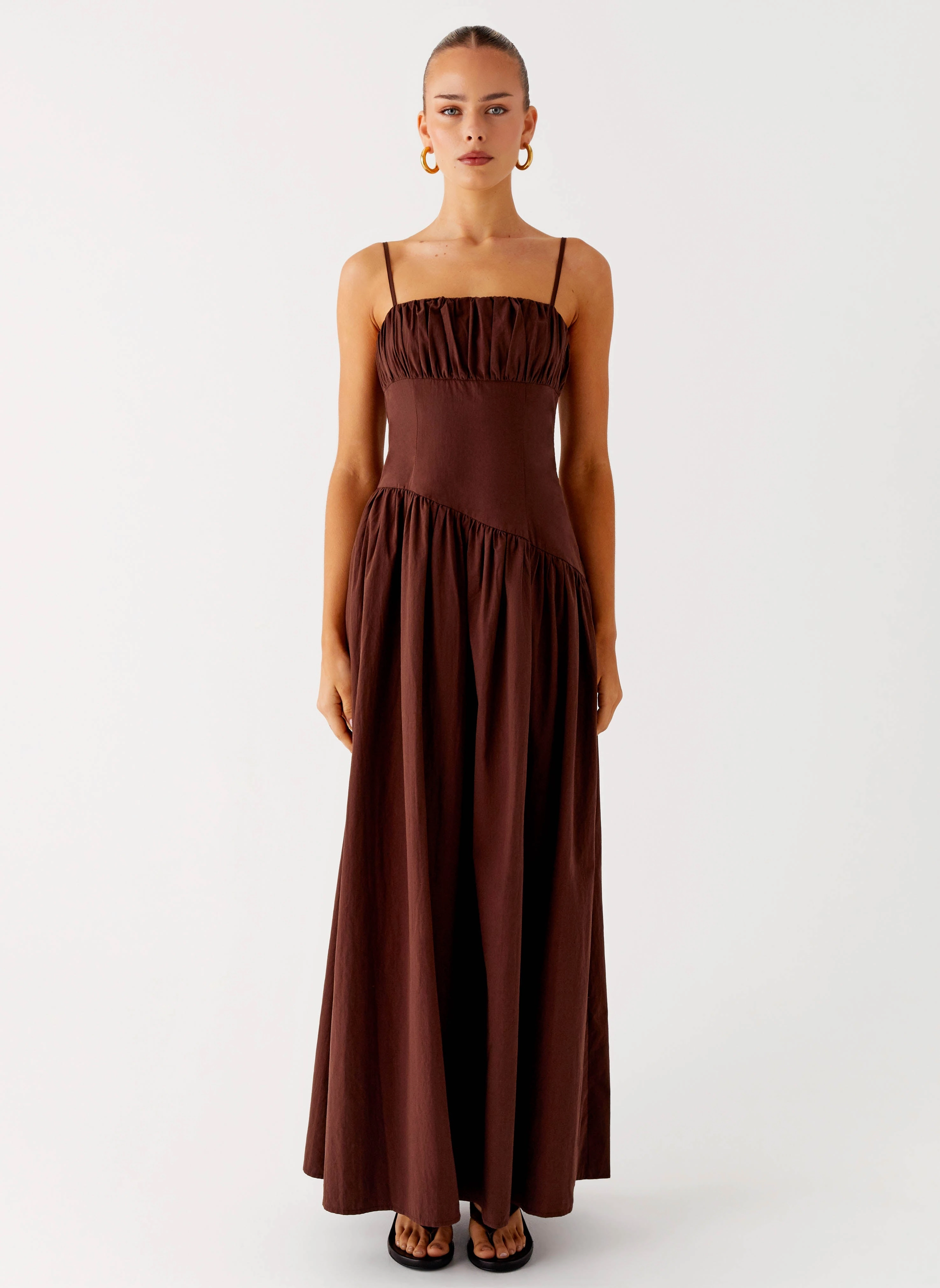 Understated Charm Natural Tones Yuna Drop Waist Maxi Dress - Chocolate