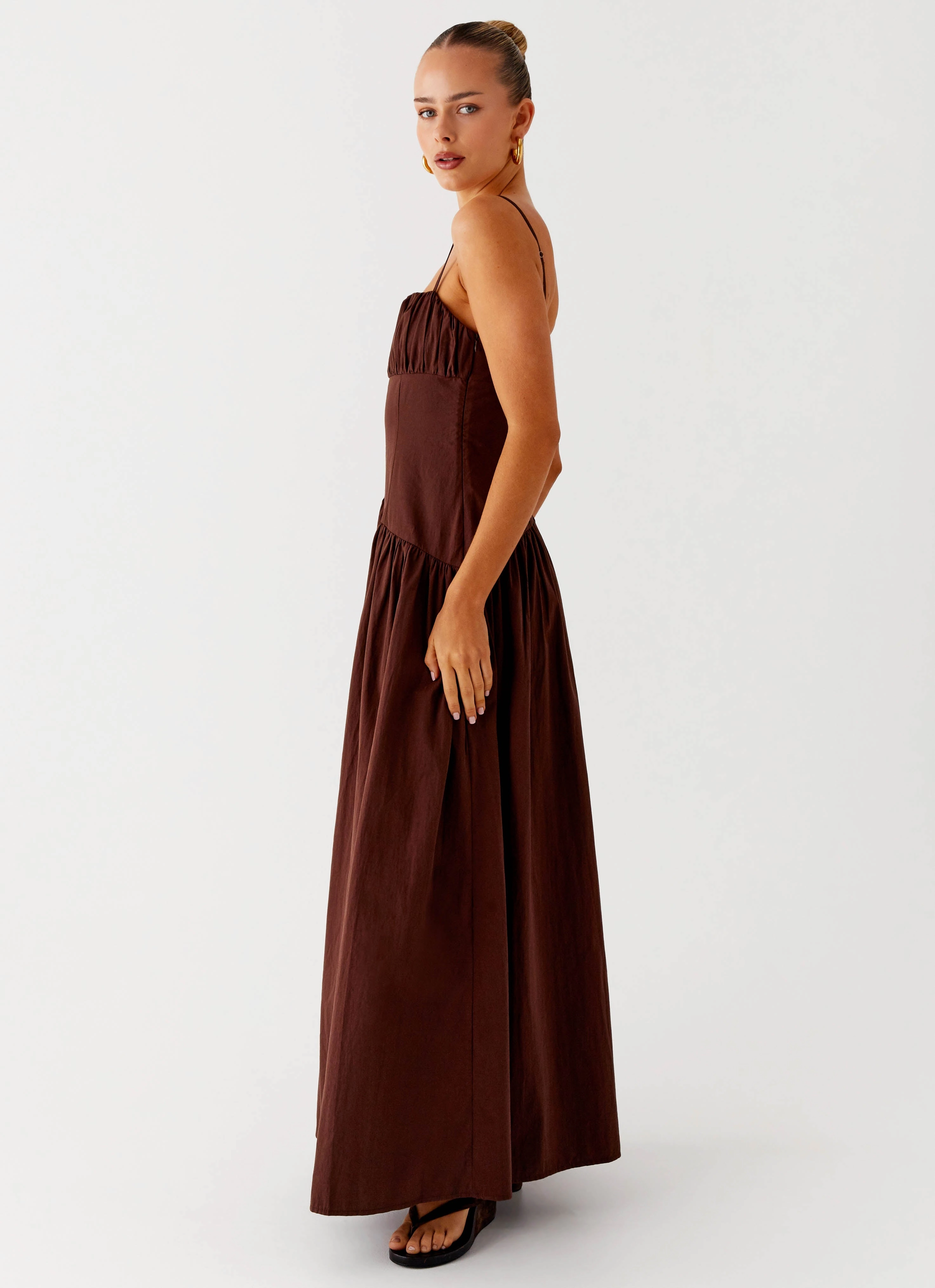 Bust-Enhancing Event Mood Yuna Drop Waist Maxi Dress - Chocolate