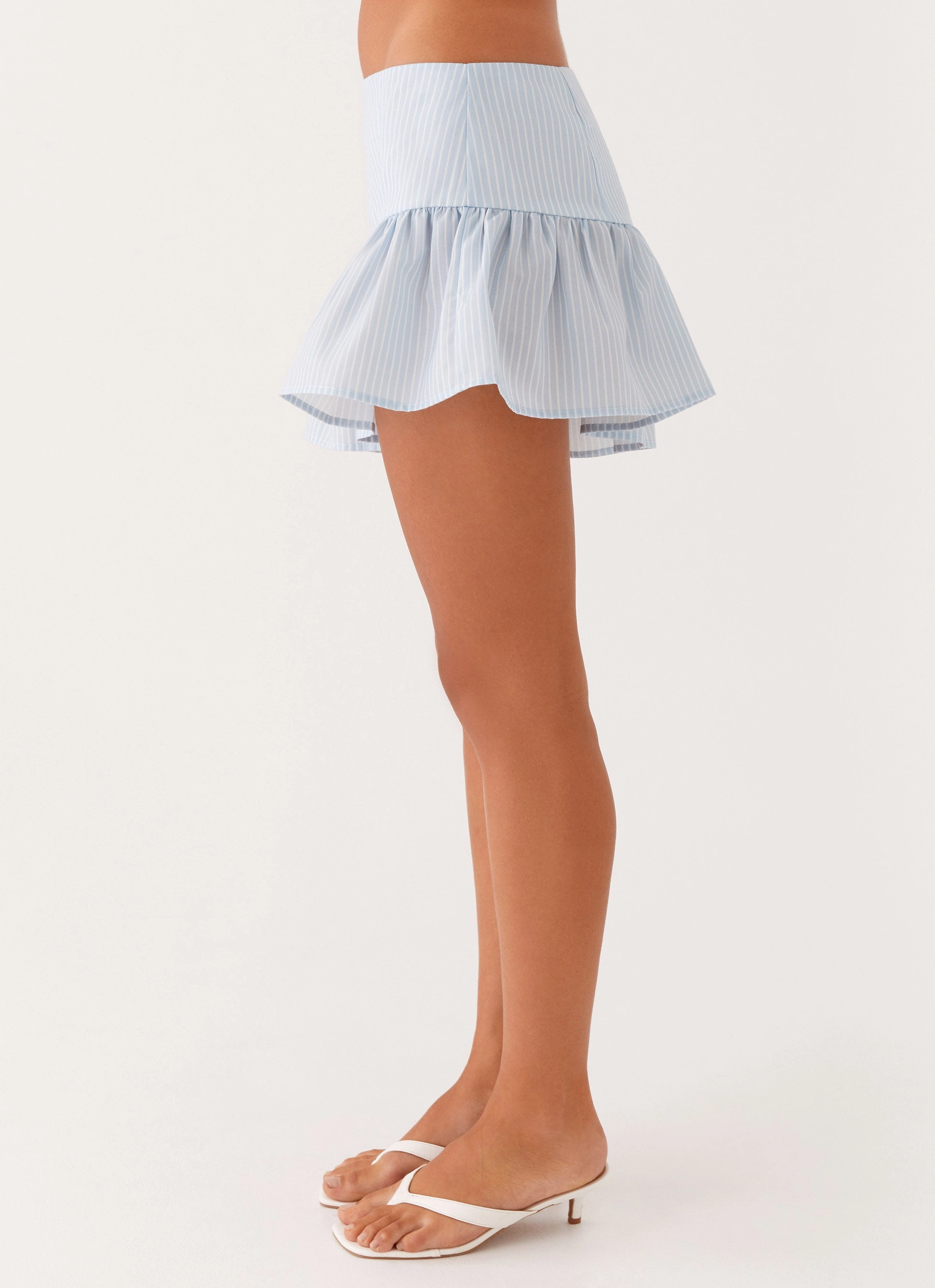 Bennett Mini Skirt - Blue White Stripe Thermoregulating Fabric