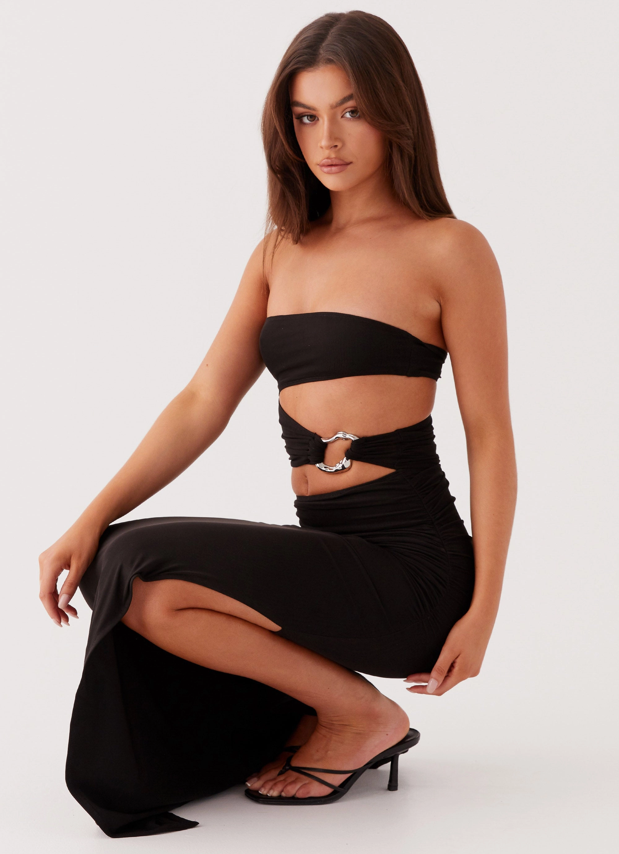 Into Pieces Mesh Maxi Dress - Black Fluid movement Urban Motion