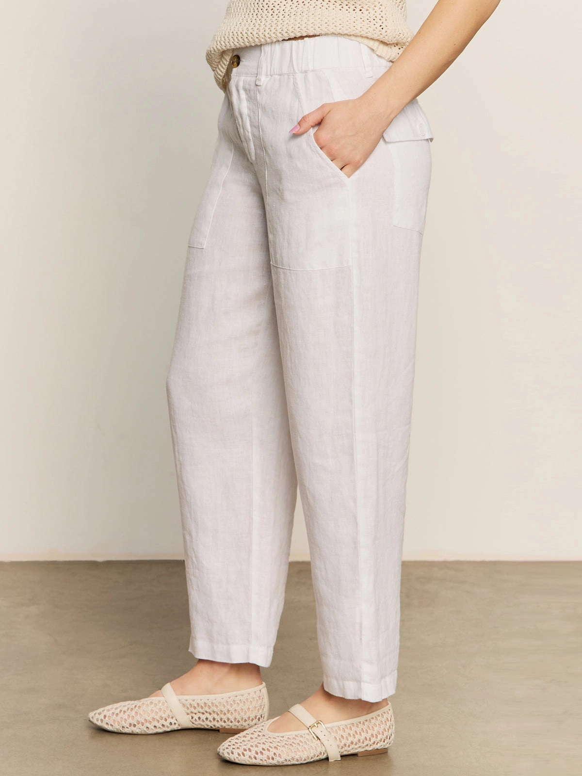 Hypoallergenic Inner Layer Relaxed Linen Cruiser Semi High Rise Pant Bleached White