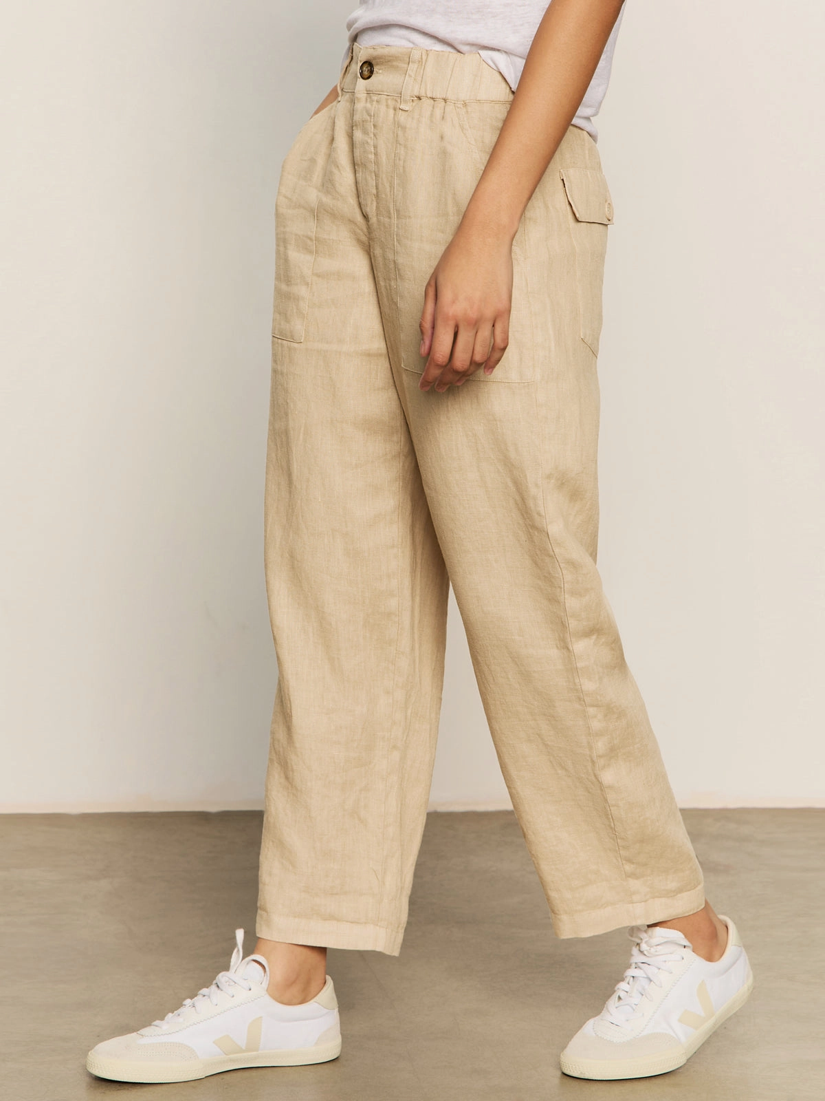 Relaxed Linen Cruiser Semi High Rise Pant Sandstone AntiPillingFinish Modern Design