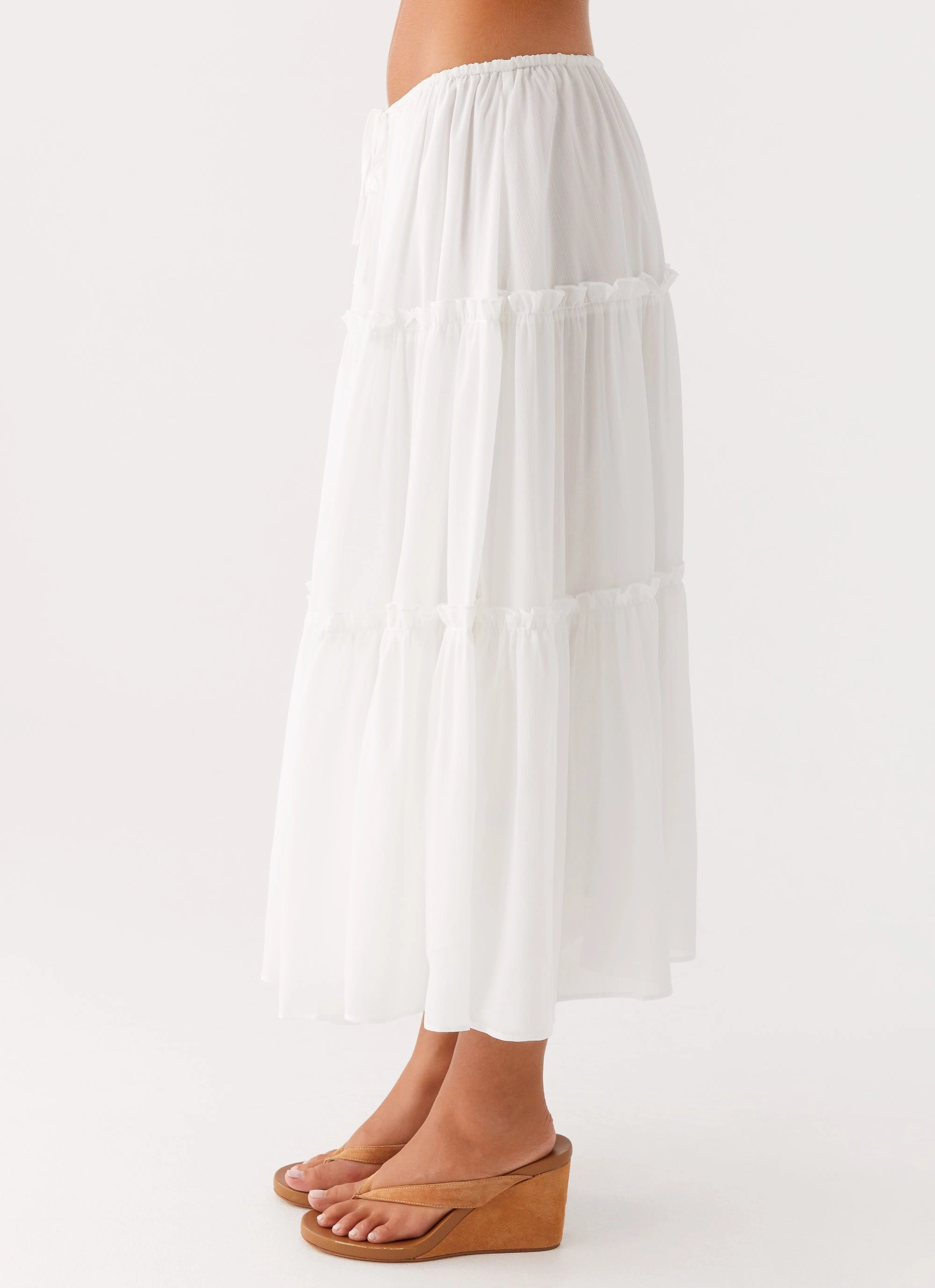 Stylish Finish Earth Tones Evi Midi Skirt - Ivory
