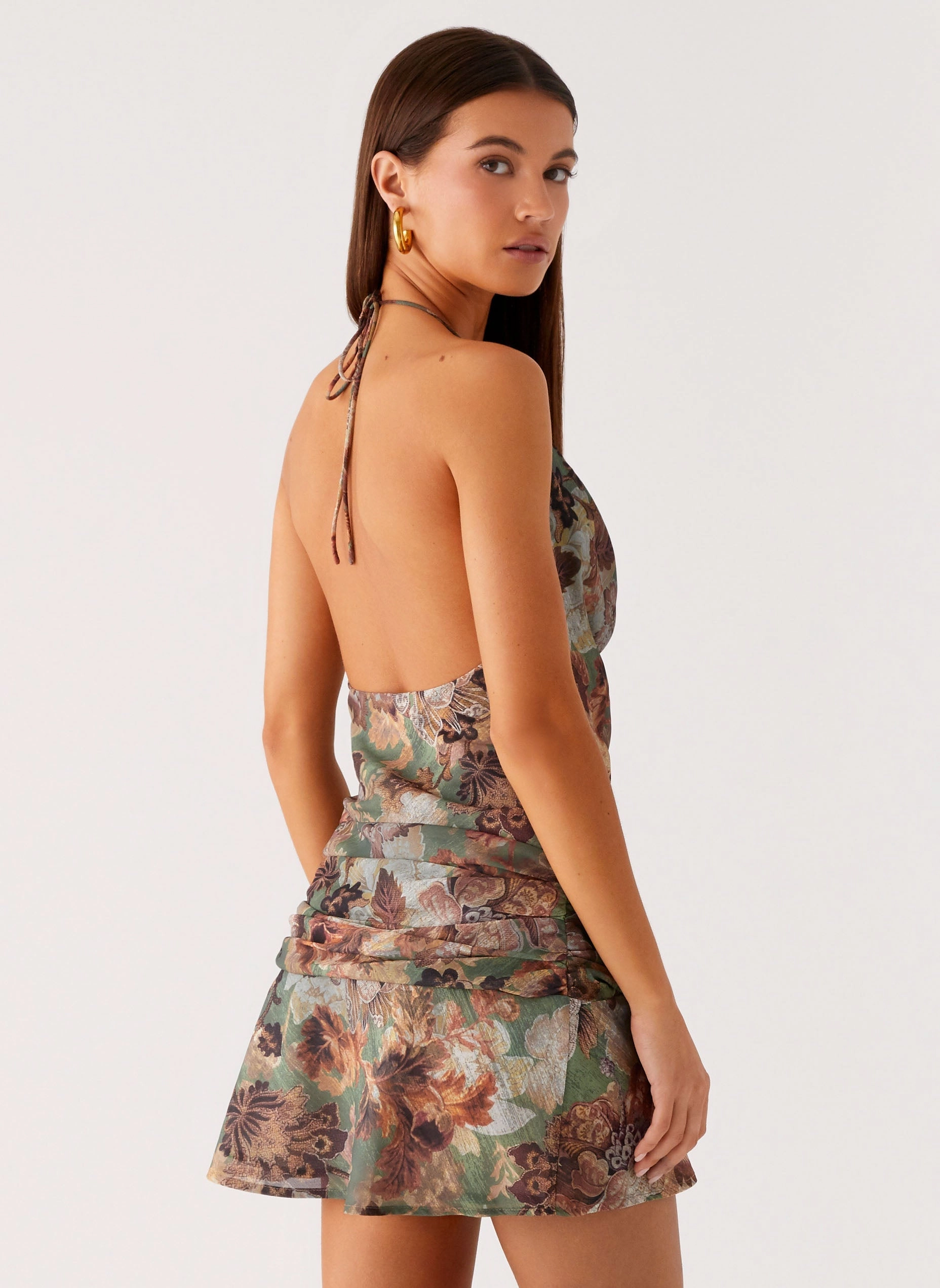 Wineweather Cowl Mini Dress - Vintage Blossom Foldable Design Red Carpet Look