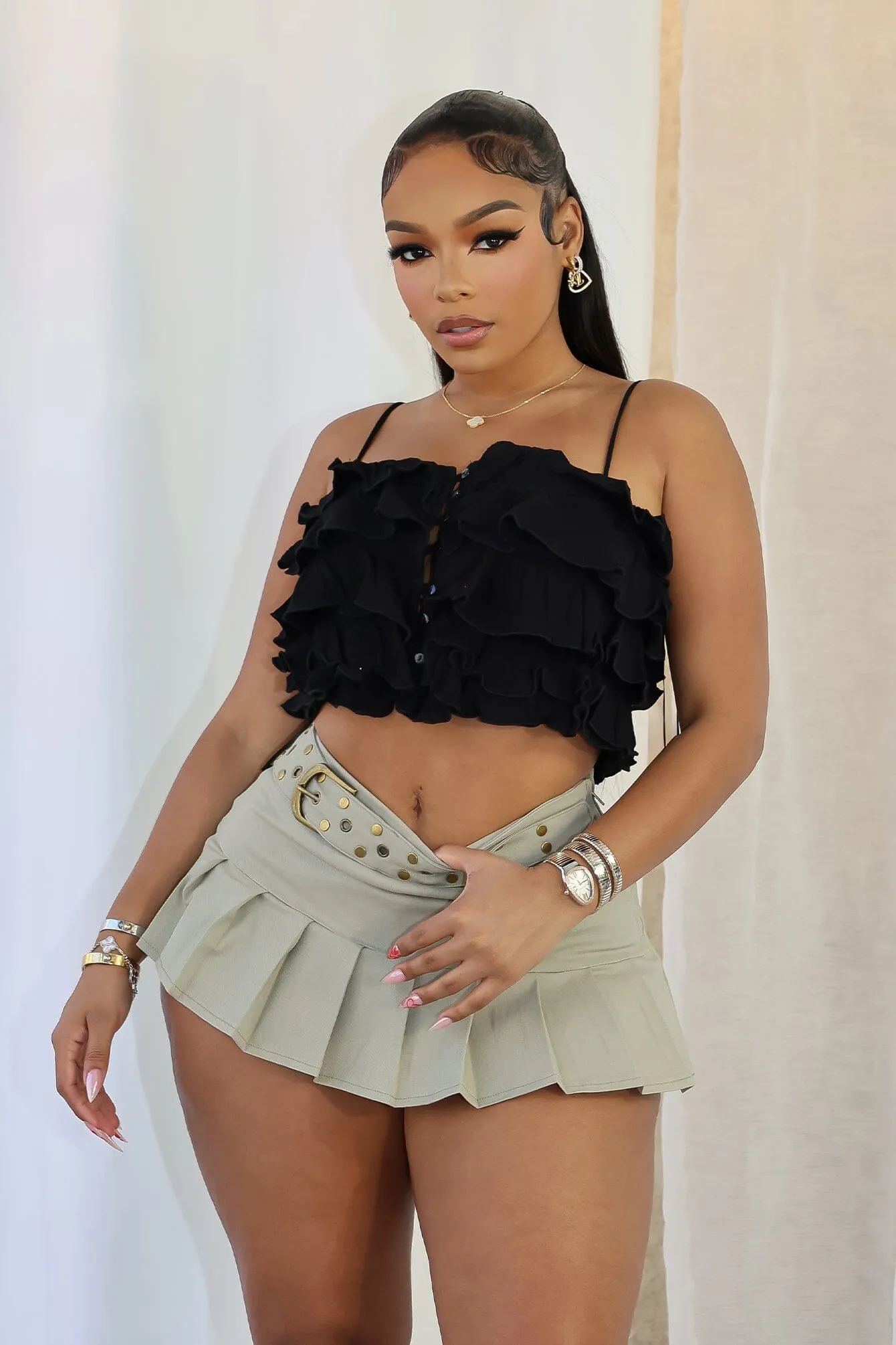 Jamari Layered Ruffle Tank Top MoistureWicking Material