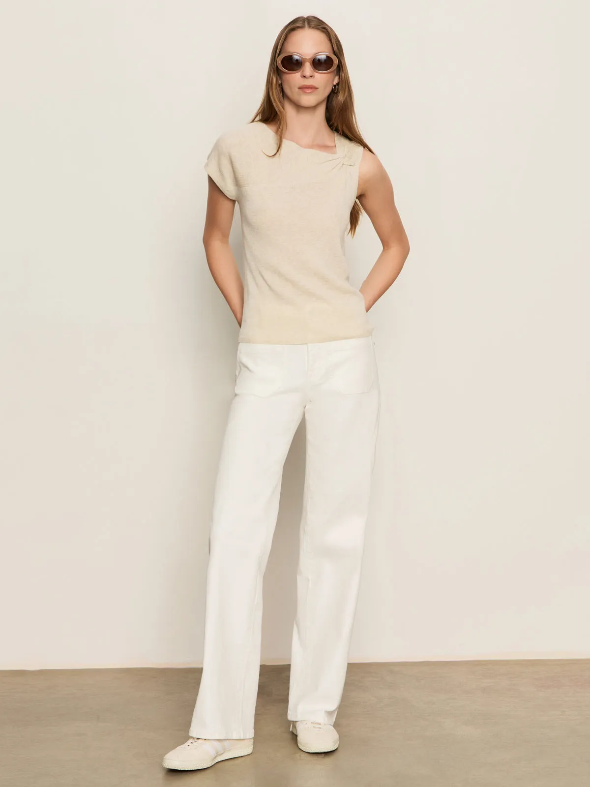 Shoulder Twist Top Heather Pearl Casual Pullover