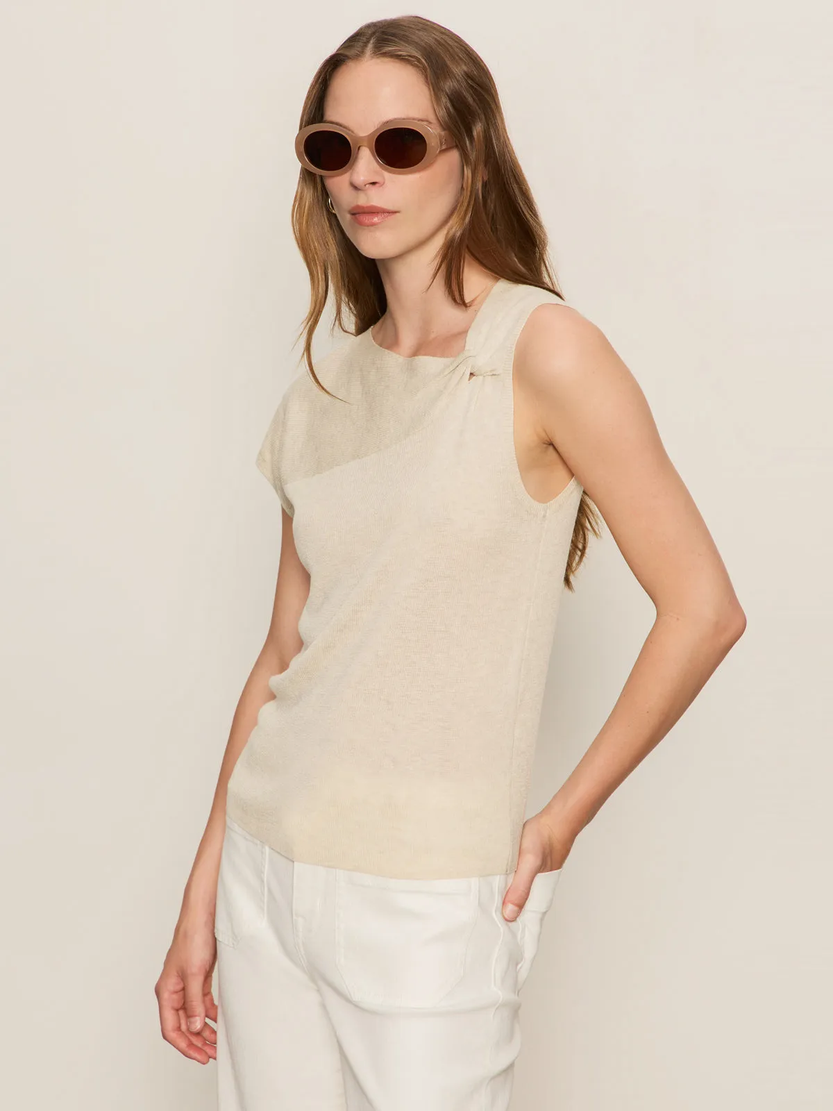 Shoulder Twist Top Heather Pearl Durable Construction