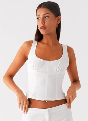 Coastline Bustier Top - White Snag Resistant Fabric Workout Apparel