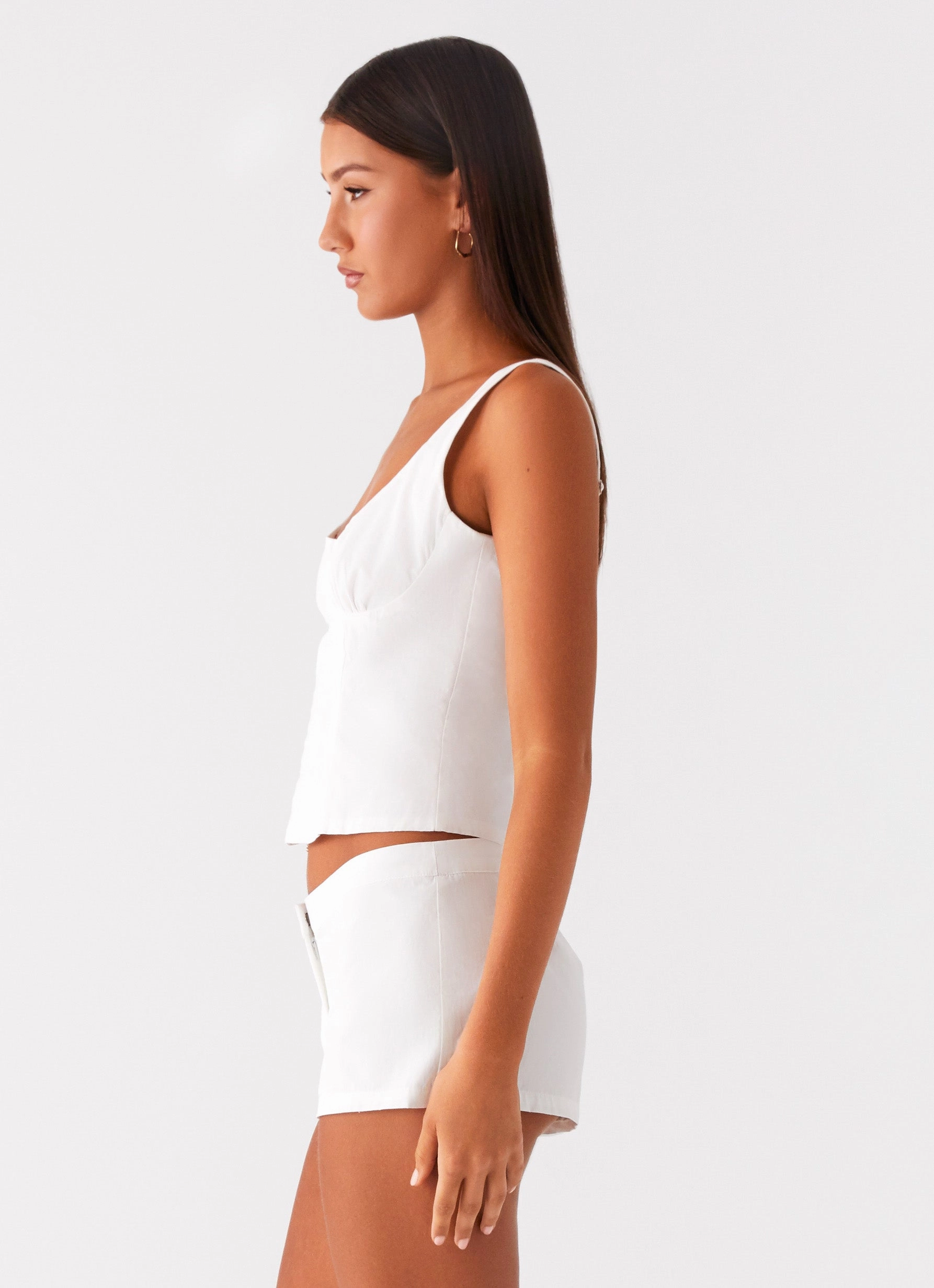 Coastline Bustier Top - White Raw Edge Detail