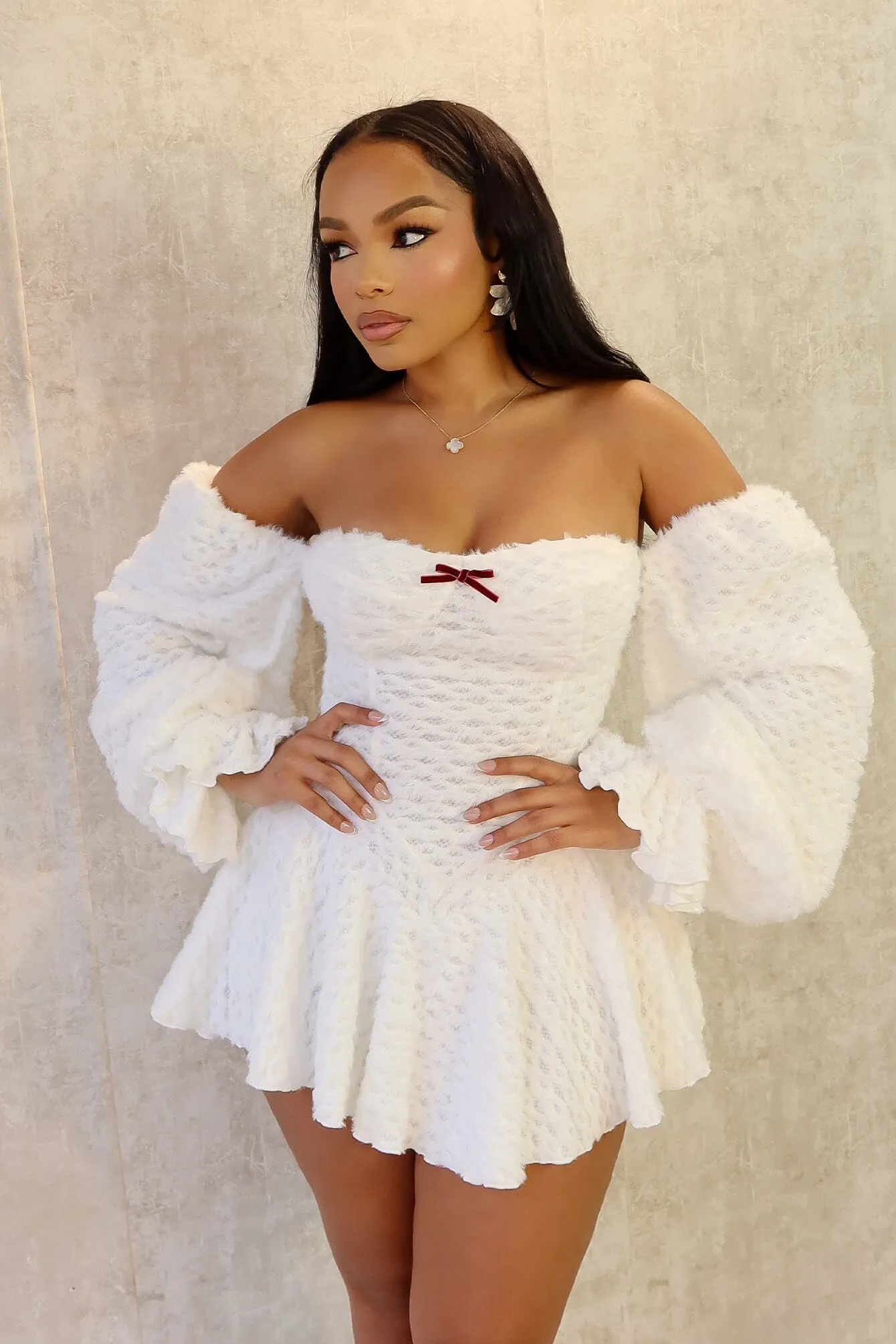 Roxi Fuzzy Knit Flare Mini Dress Chill Friendly Fashionable Design