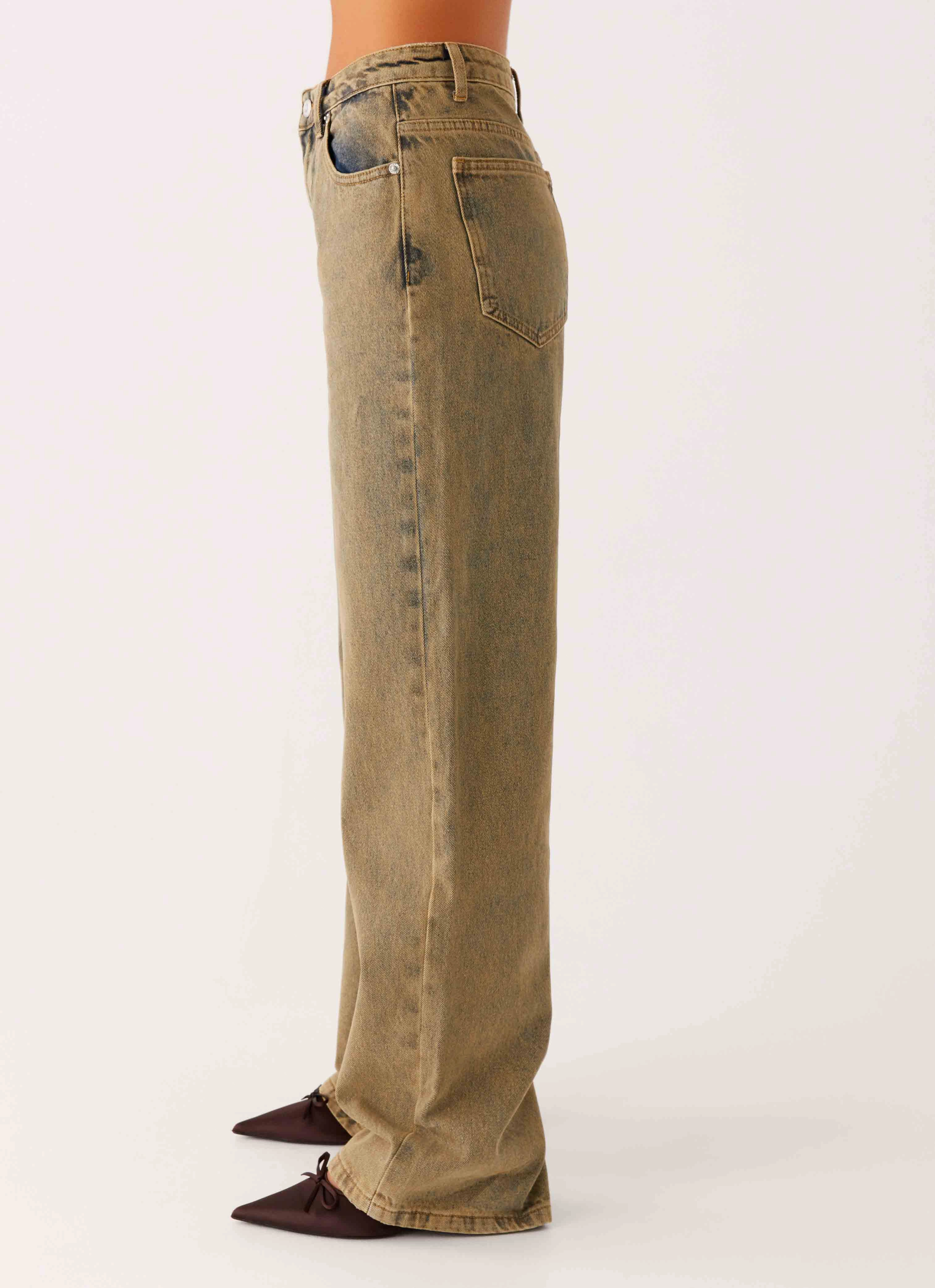 Back Again Straight Leg Denim Jeans - Brown Sand Wash Breathable fabric