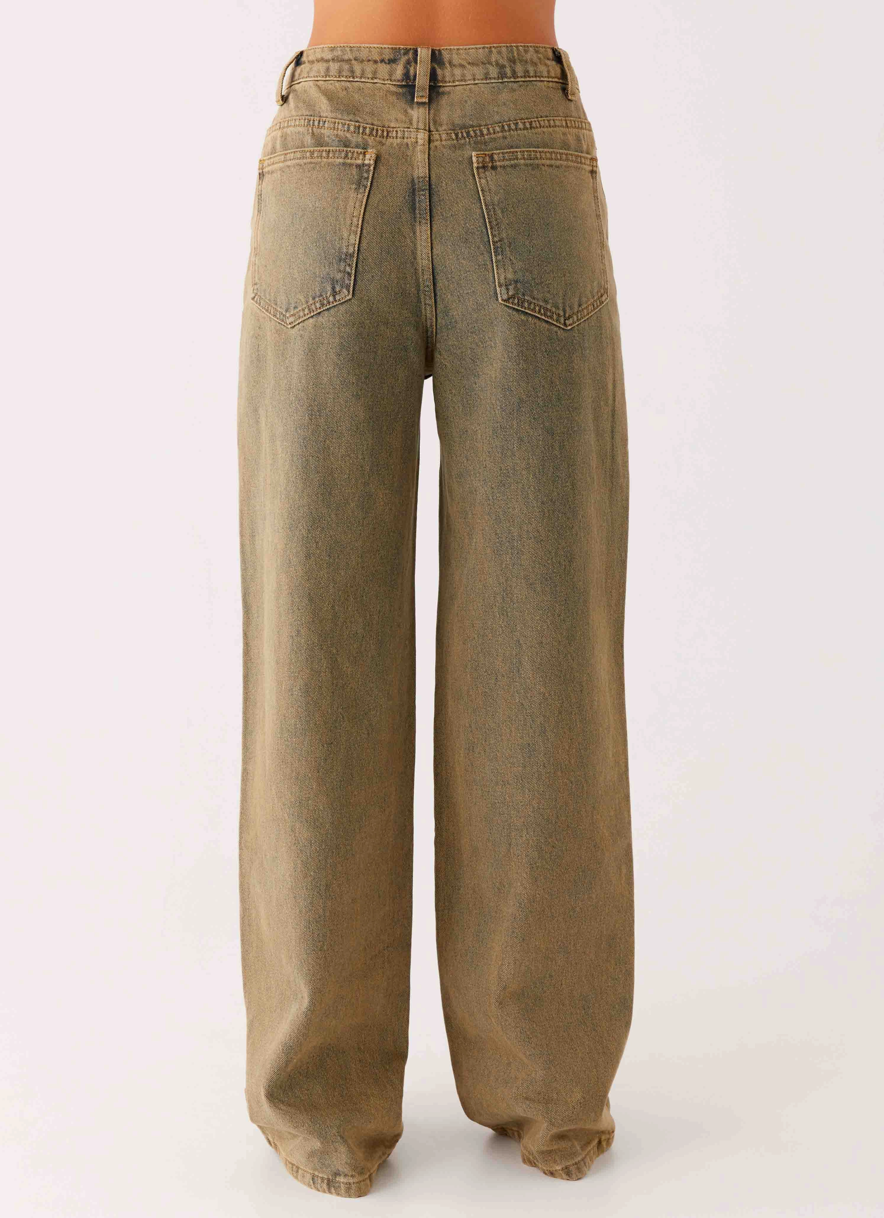 Back Again Straight Leg Denim Jeans - Brown Sand Wash Permanent Crease Retention