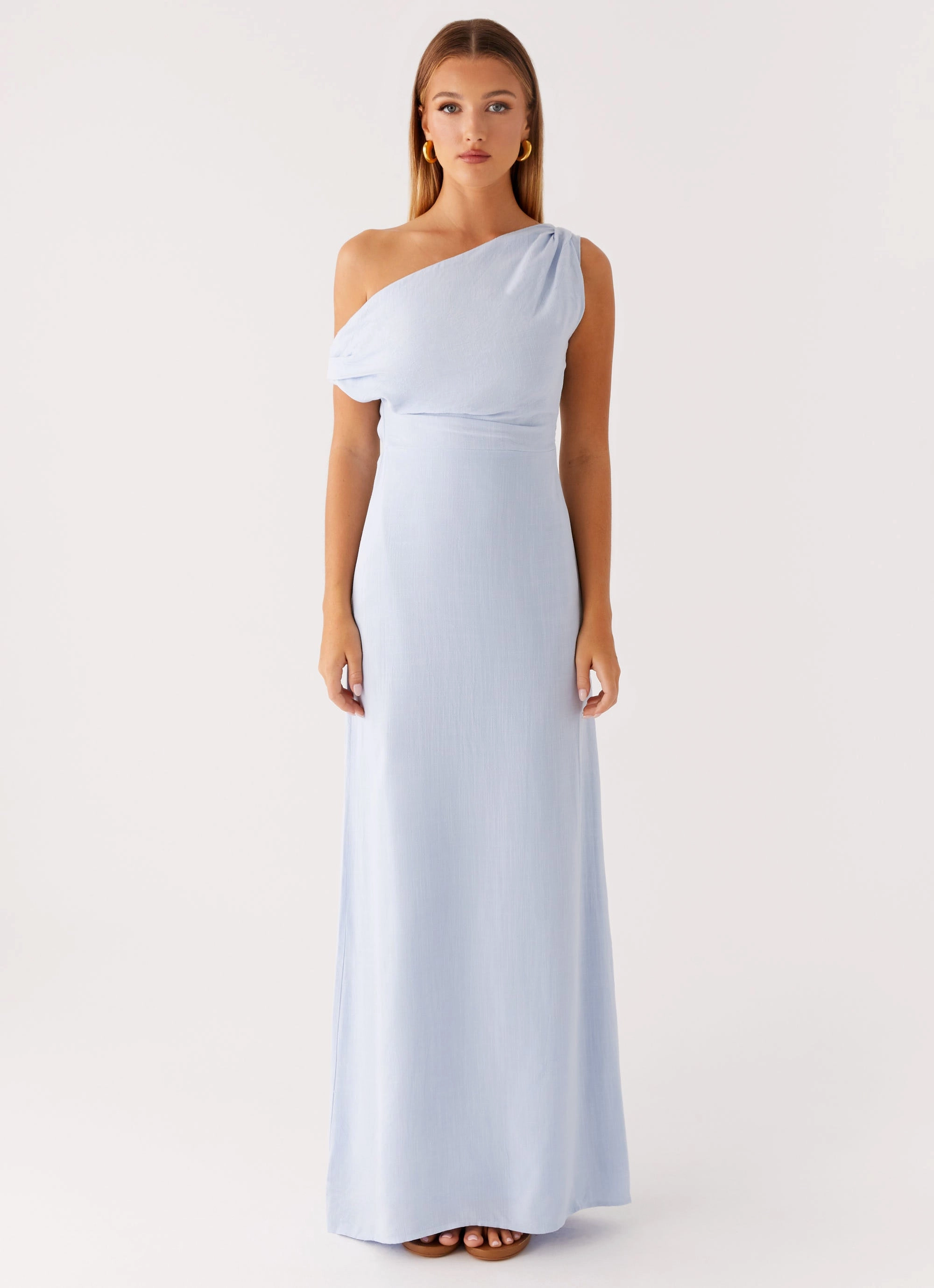 Machine-washable Lux Look Lady Love Linen Maxi Dress - Blue