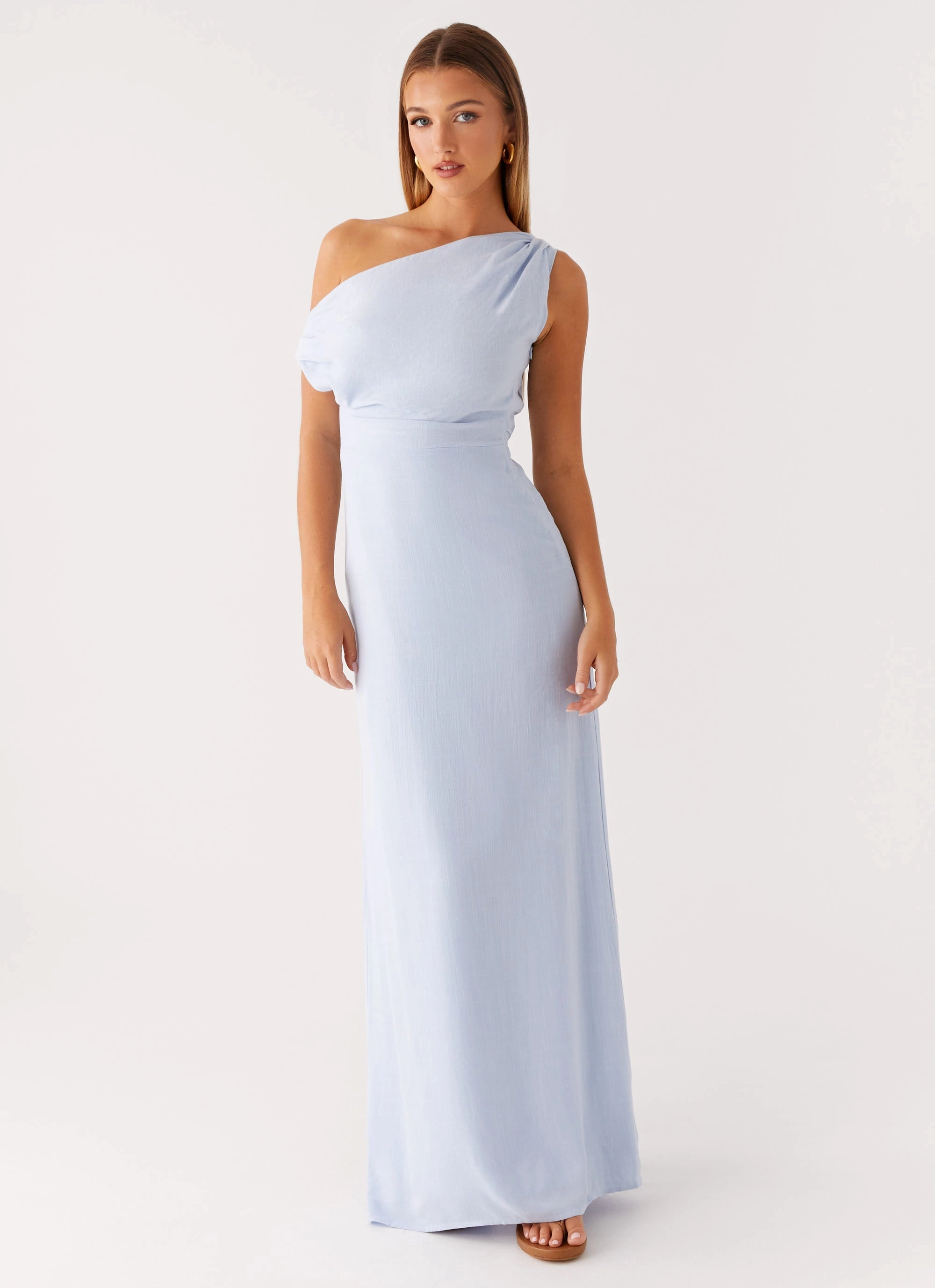 Lady Love Linen Maxi Dress - Blue Satin-Edge