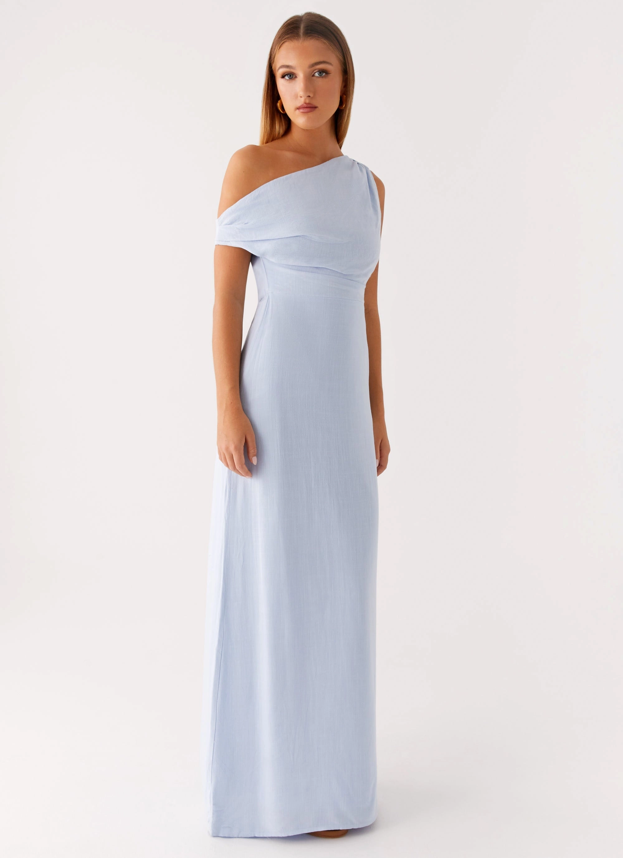 Minimal Details Glam Touch Lady Love Linen Maxi Dress - Blue