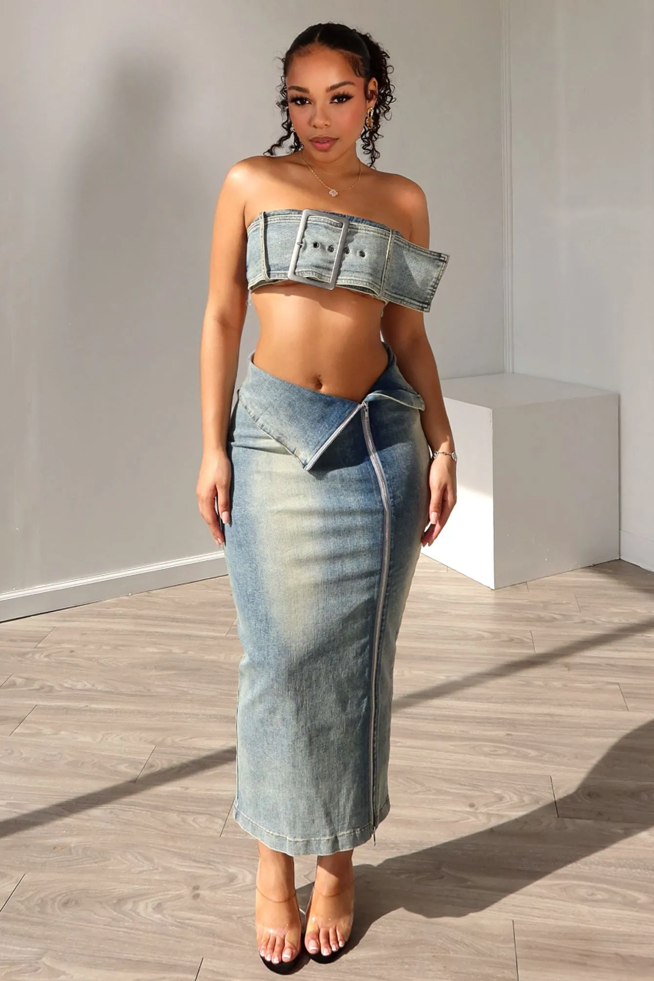 Revenge Denim Tube Top & Skirt SET AntiBacterial Coating