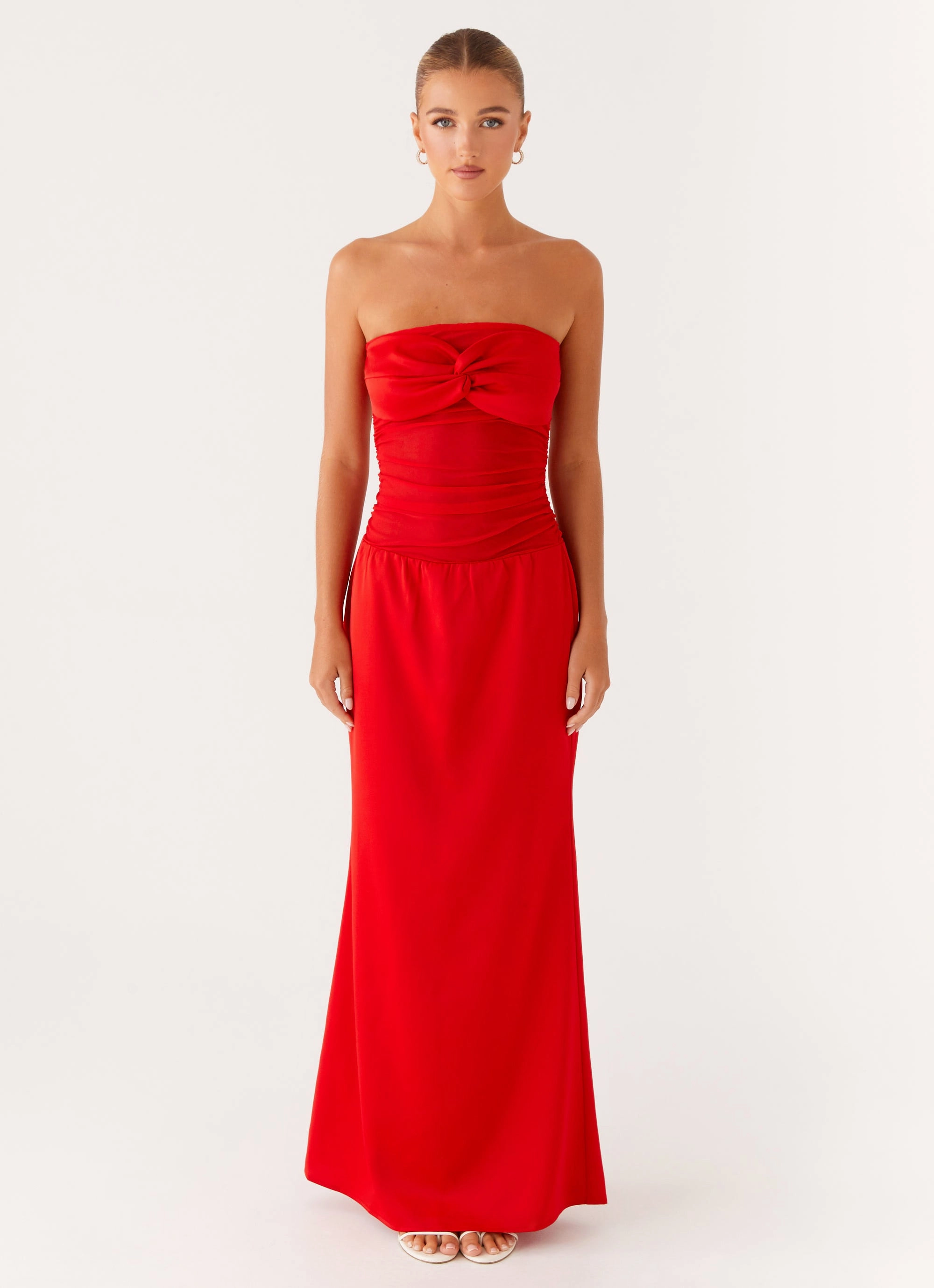 Cinched-Waist Structured Fit Rewind Maxi Dress - Tangerine