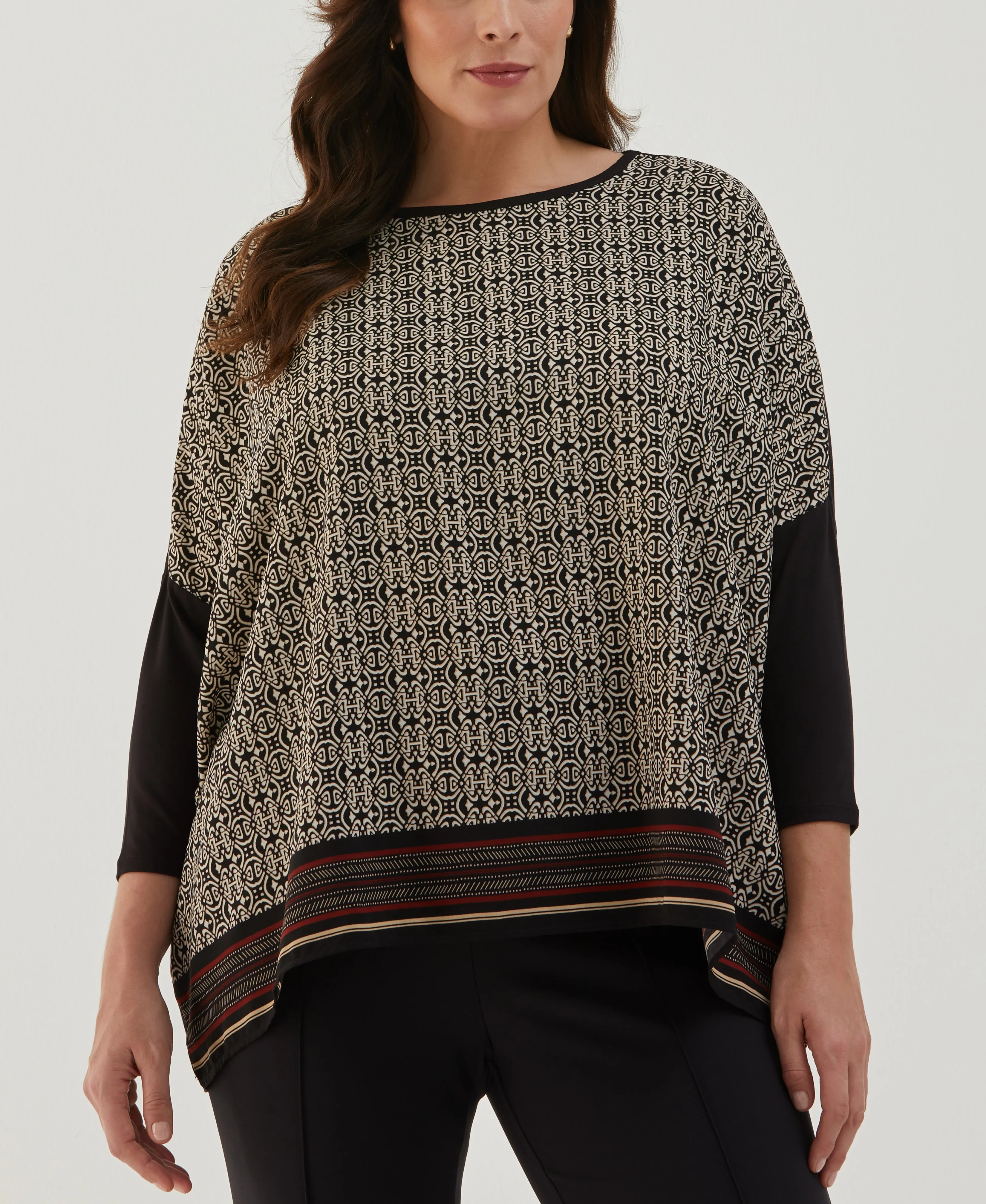 EcoFriendlyDye Plus Size Medallion Print Knit Woven Top