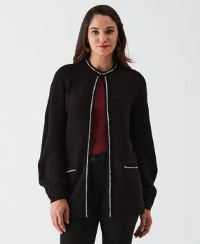 Trendy Comfort Rhinestone Trim Cardigan