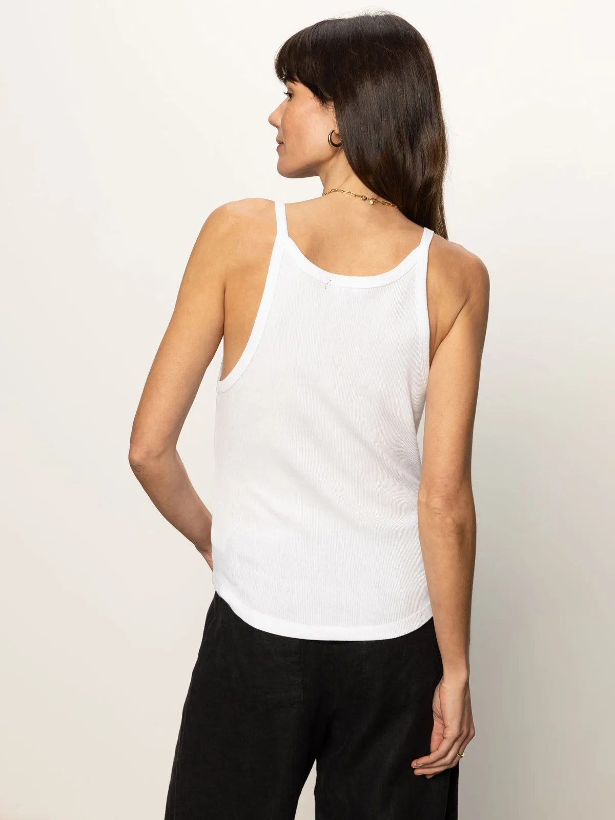 Fitted Shirt Ribbed Racer Tank White