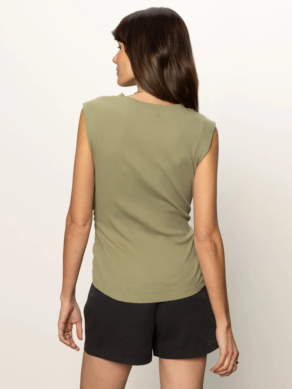 UltraSoftInterior NoSlipGripperBand Ribbed Ruched Tank Sage